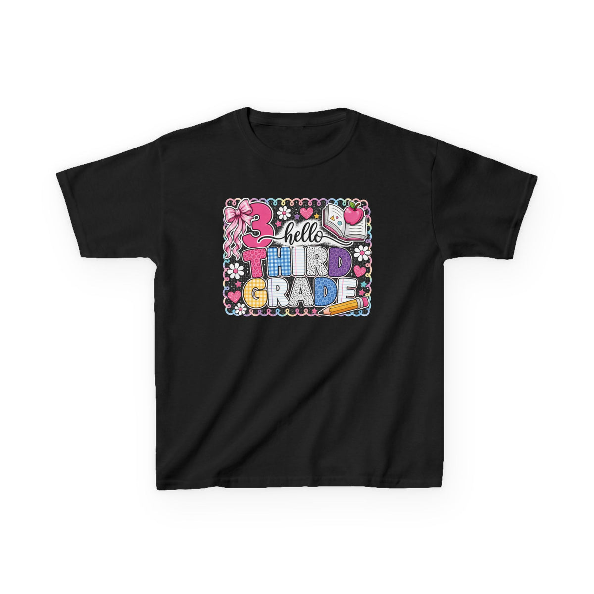 Third Grade Kids T-Shirt — "Hello Third Grade" Colorful Back-to-School Tee