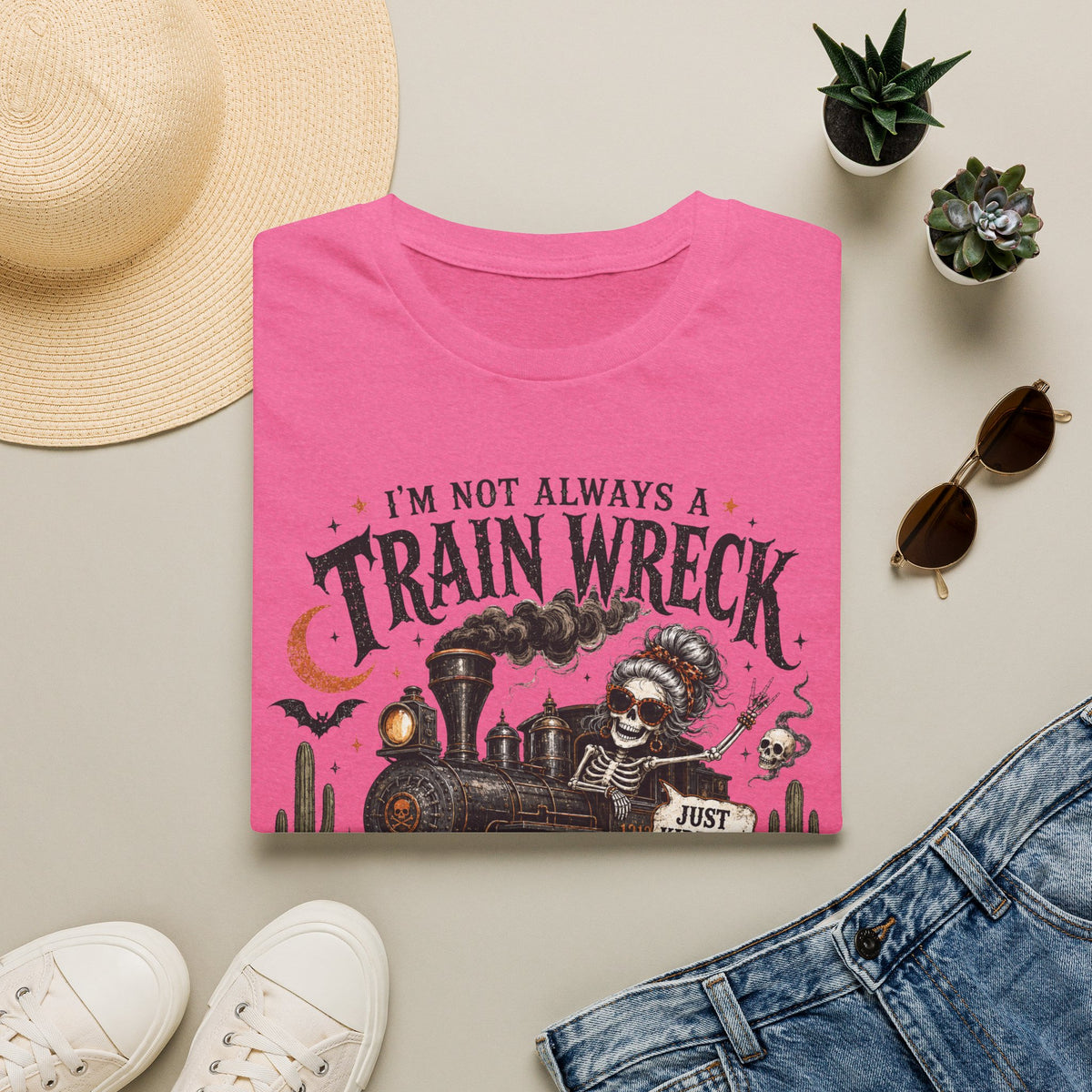 Train Wreck T‑Shirt — “I’m Not Always a Train Wreck…Just Toot Toot” Vintage Skeleton Locomotive Tee