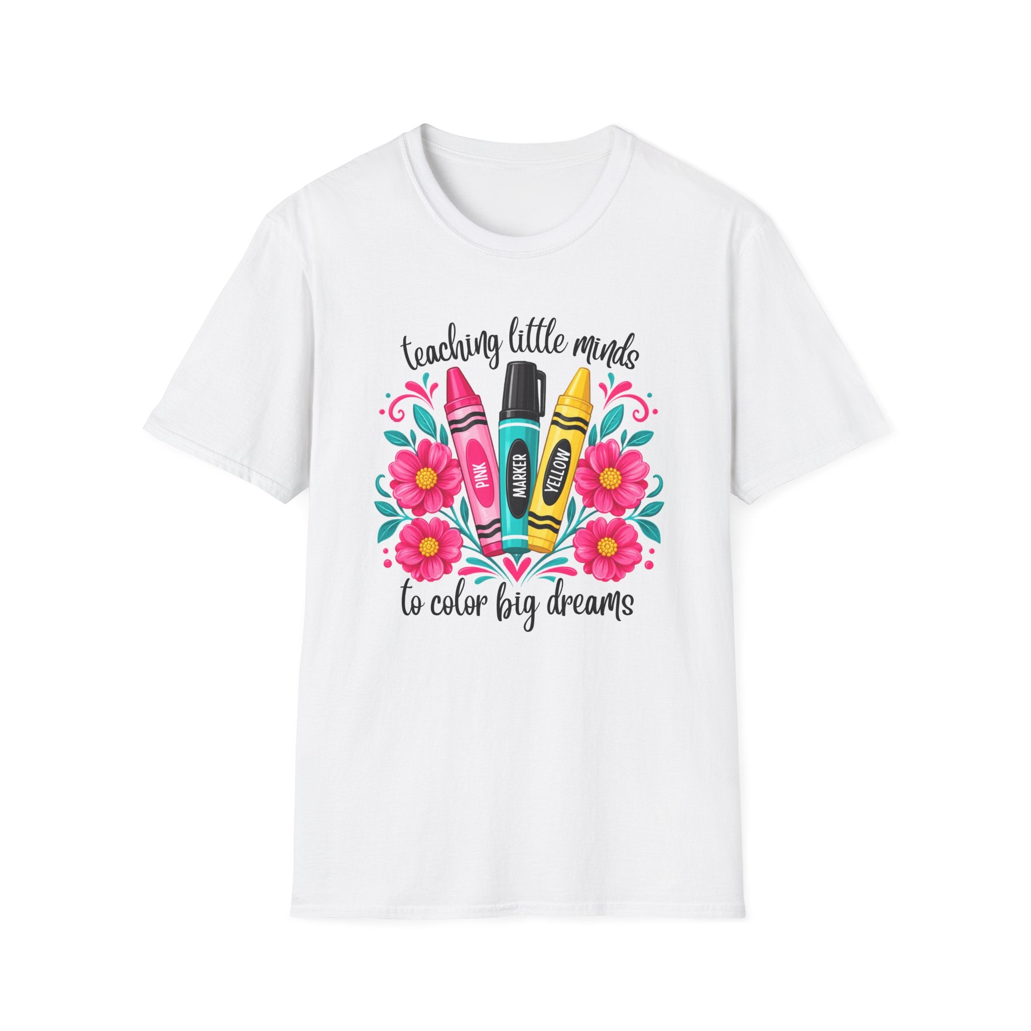 Teaching Little Minds T-Shirt — 'Teaching Little Minds, We Color Big Dreams' Cute Crayon Teacher Tee