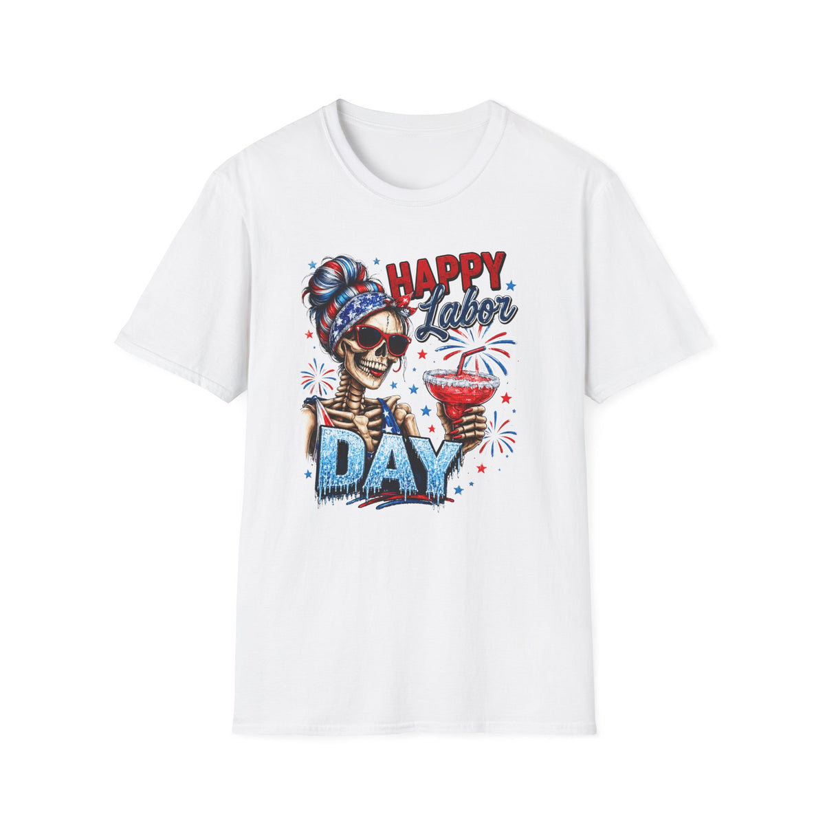 Labor Day Skull Tee — "Happy Labor Day" Patriotic Skull Graphic T-Shirt