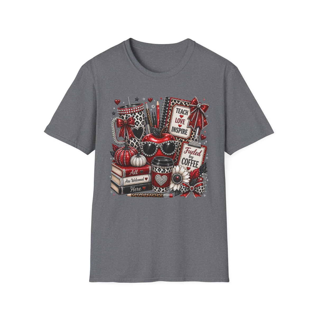 Teacher Love Inspire T‑Shirt — Fueled by Coffee Back‑to‑School Tee for Educators