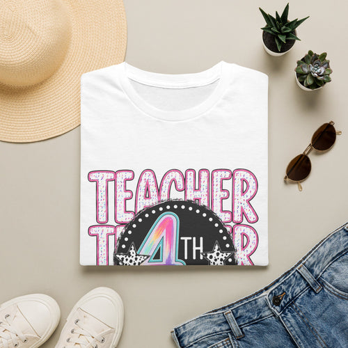 4th Grade Teacher T-Shirt – Cute Rainbow Chalkboard Teacher Tee