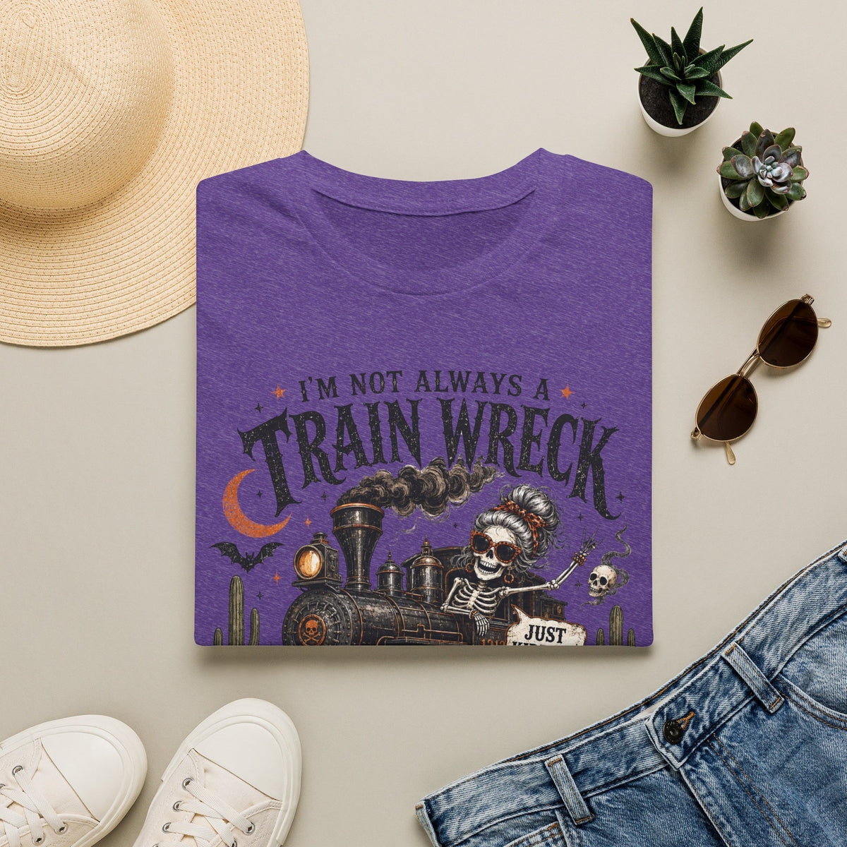 Train Wreck T‑Shirt — “I’m Not Always a Train Wreck…Just Toot Toot” Vintage Skeleton Locomotive Tee