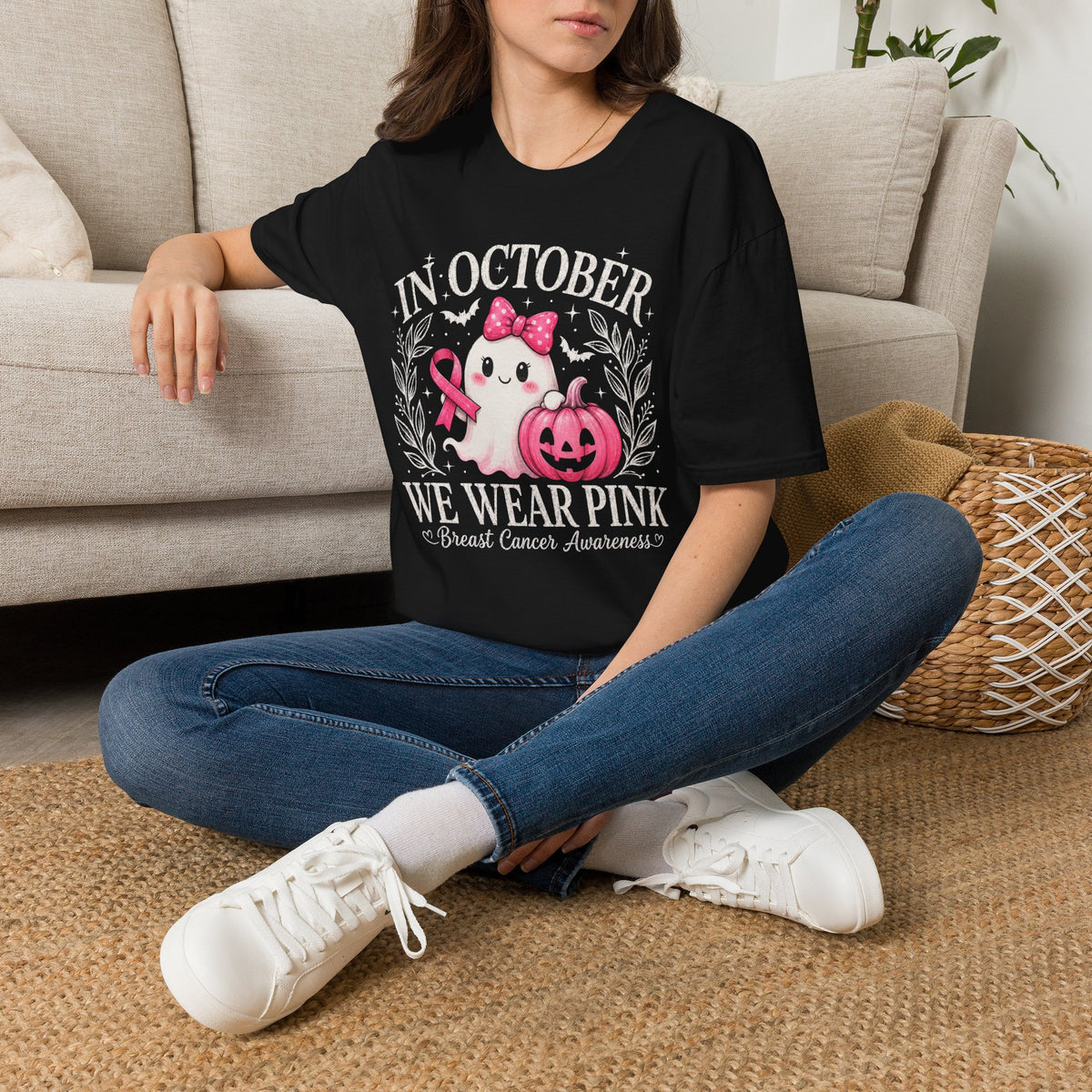 T-Shirt — "In October We Wear Pink" Breast Cancer Awareness Ghost Tee