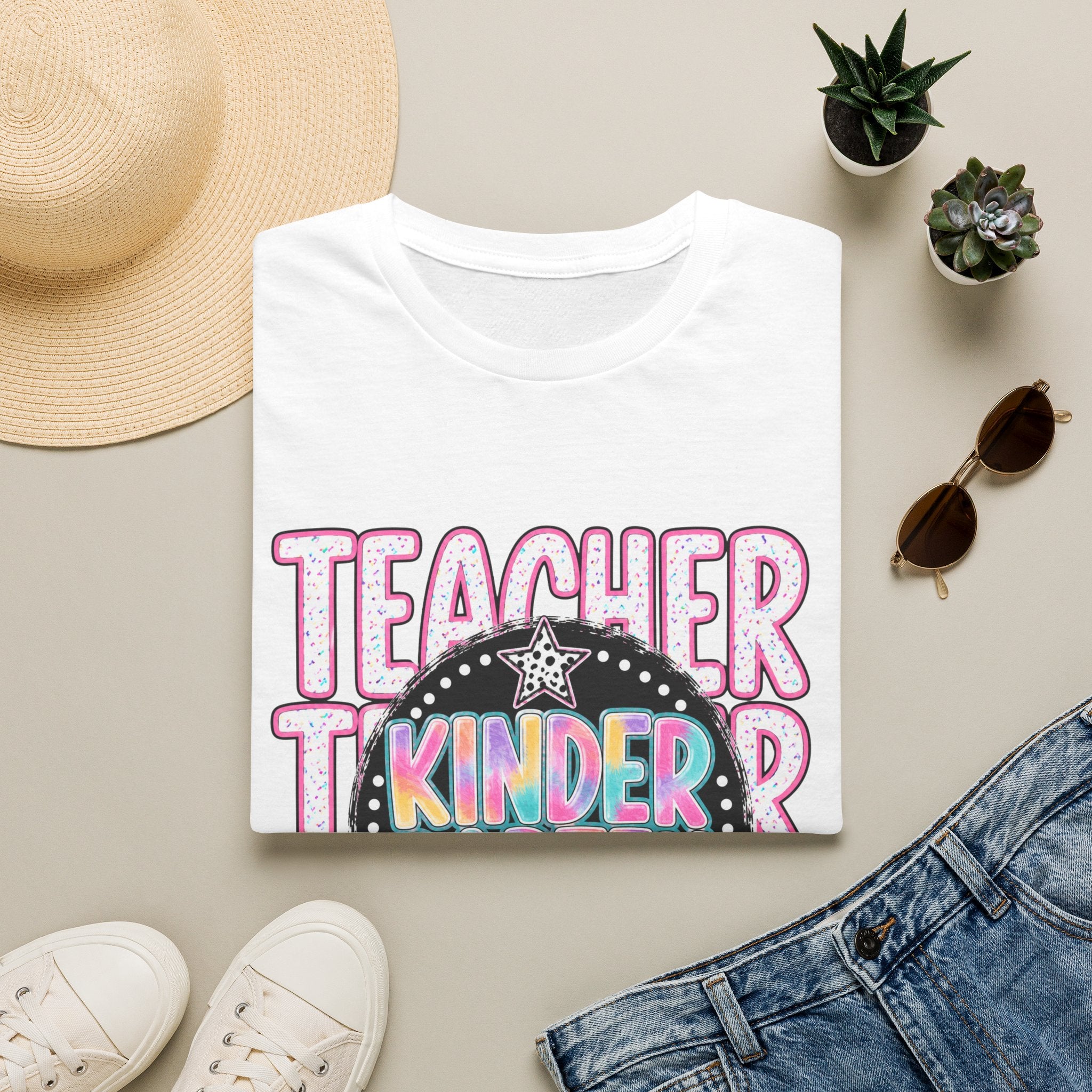Kindergarten Teacher T-Shirt — Colorful Chalkboard 'Teacher' Design