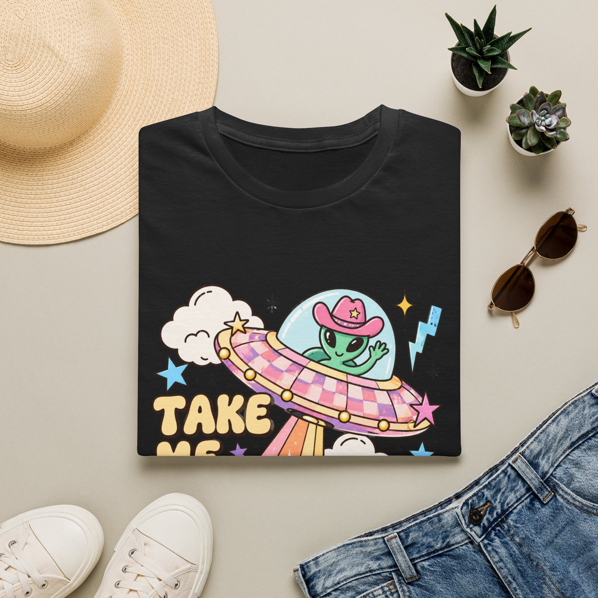 T-Shirt — “Take Me to Your Readers” Alien UFO Cute Graphic Tee