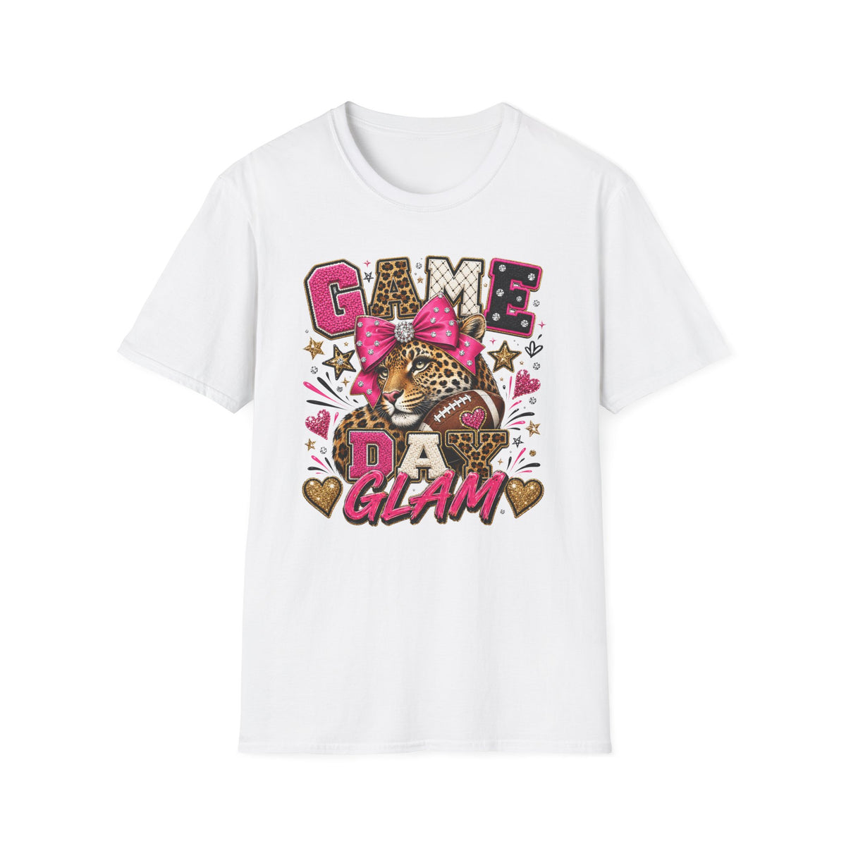 Game Day Glam T-Shirt — Leopard Football Design with Pink Bow