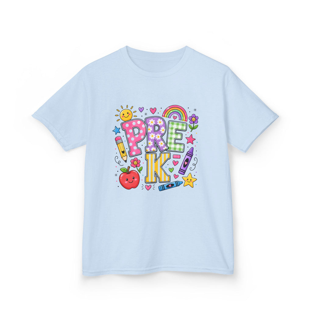 Kids Tee — Colorful 'PRE-K!' Back-to-School Shirt with Cute School Doodles