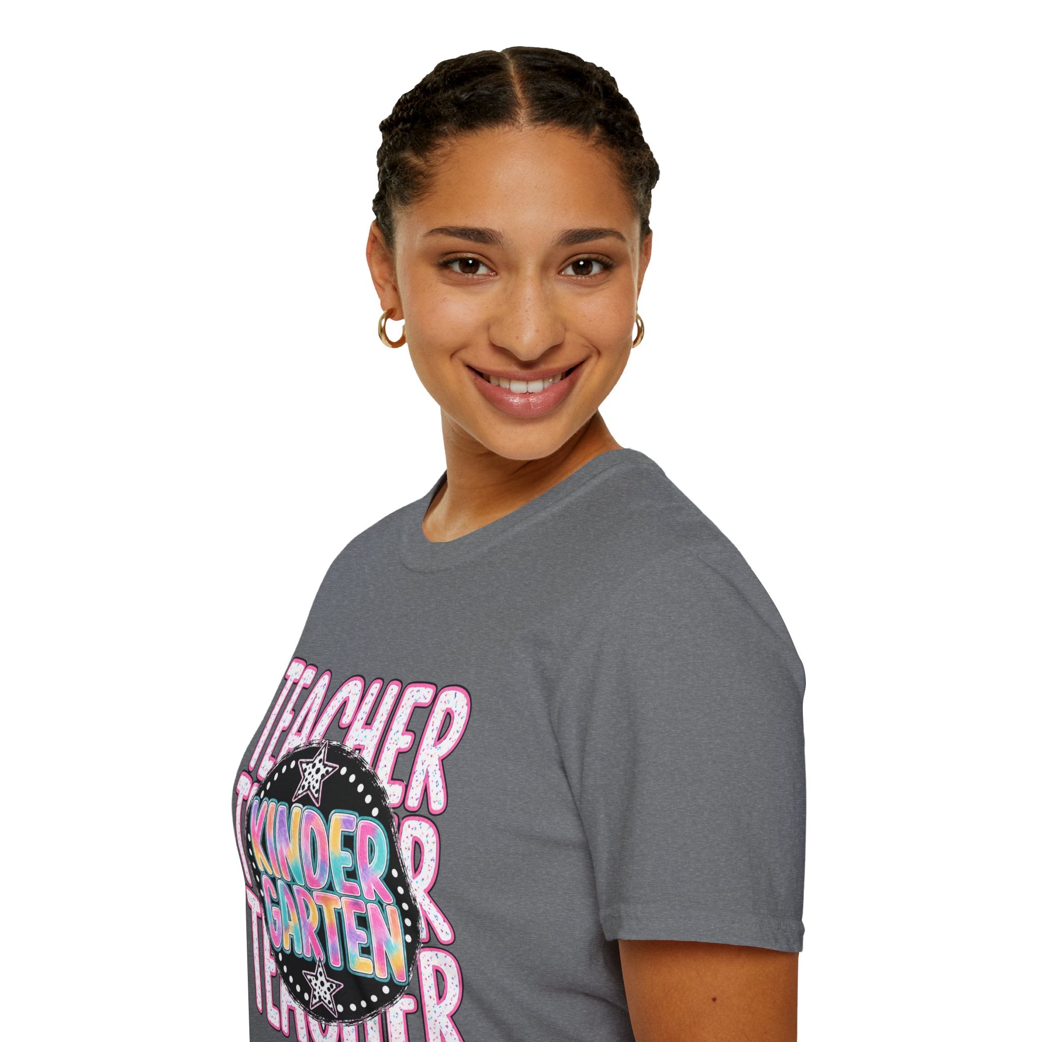 Kindergarten Teacher T-Shirt — Colorful Chalkboard 'Teacher' Design