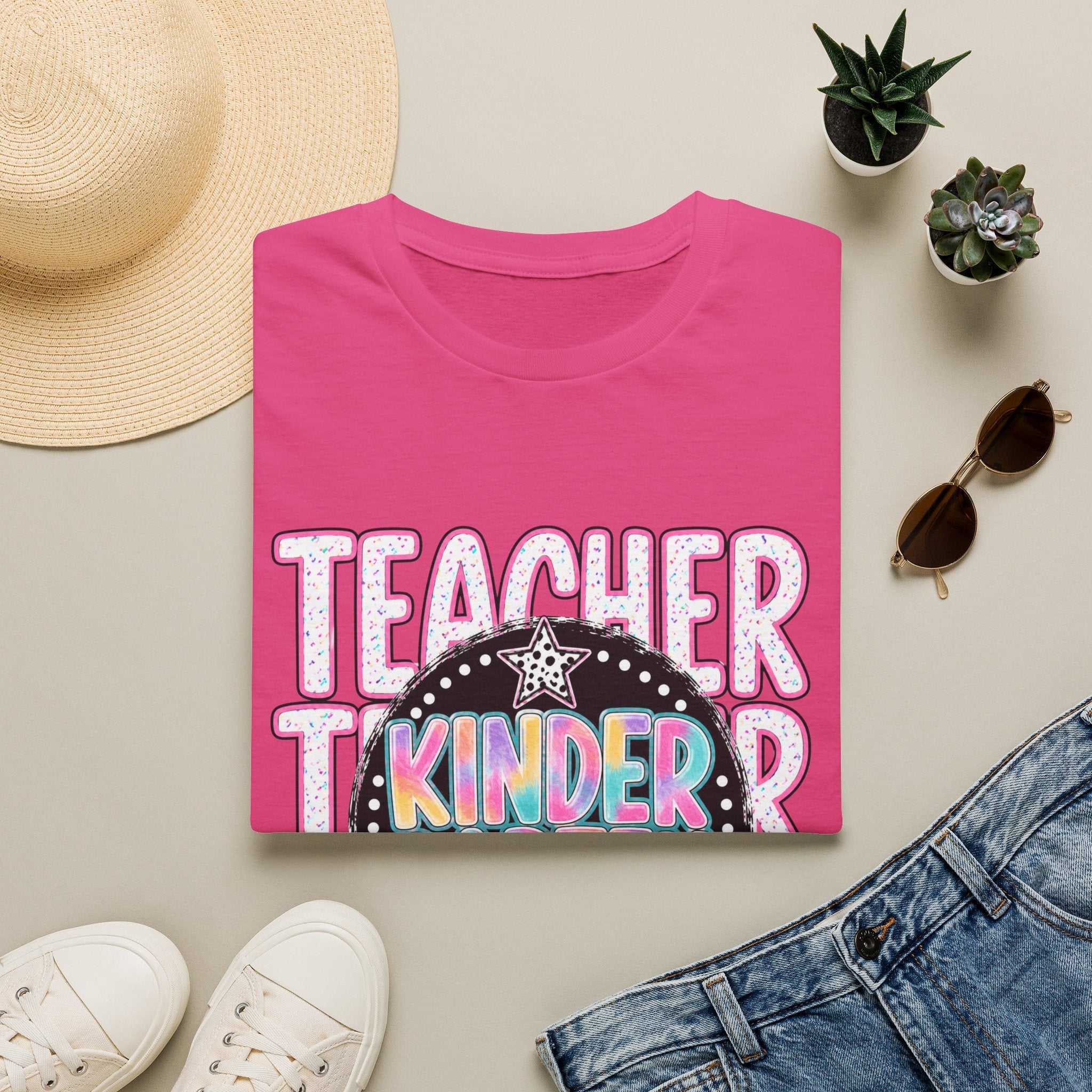 Kindergarten Teacher T-Shirt — Colorful Chalkboard 'Teacher' Design