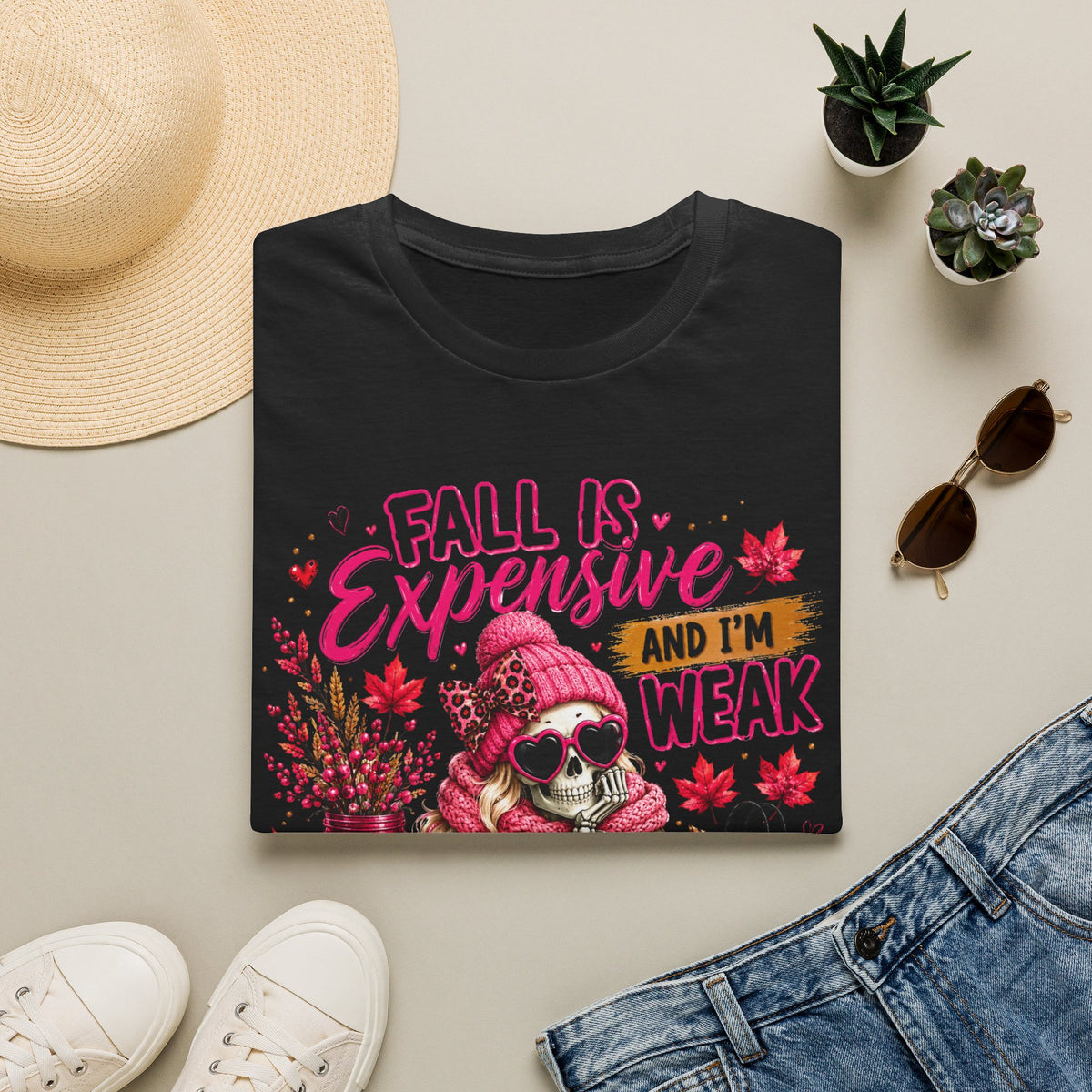 Fall Is Expensive And I’m Weak T-Shirt – Funny Autumn Skull Pumpkin Graphic Tee