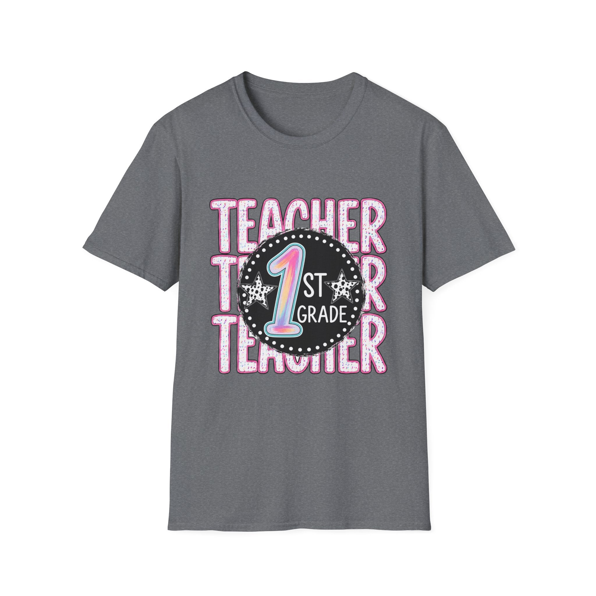 1st Grade Teacher T‑Shirt — Cute Pink Chalkboard Design for Elementary Teachers
