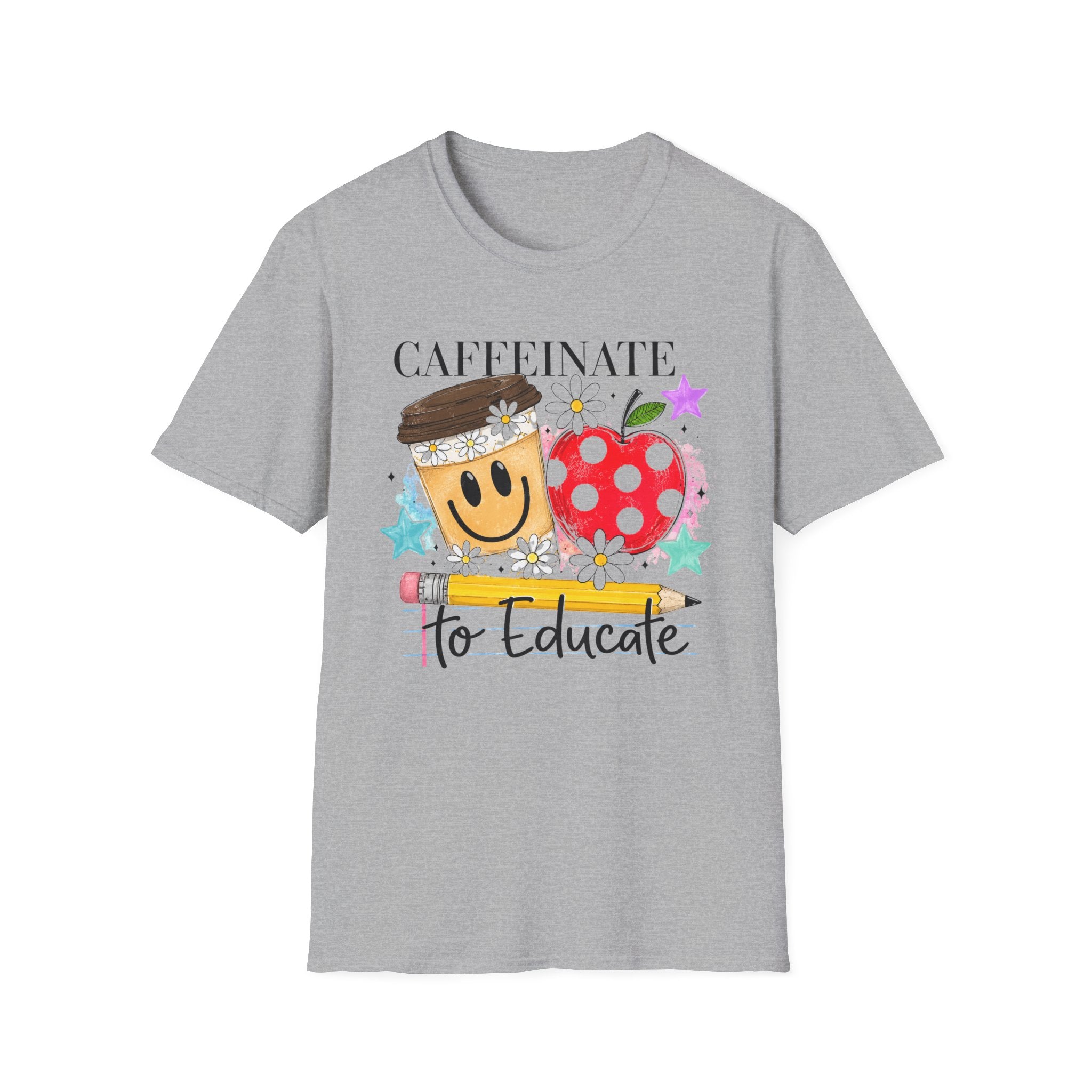 Caffeinate to Educate Teacher T‑Shirt — Cute Coffee & Apple Back‑to‑School Tee