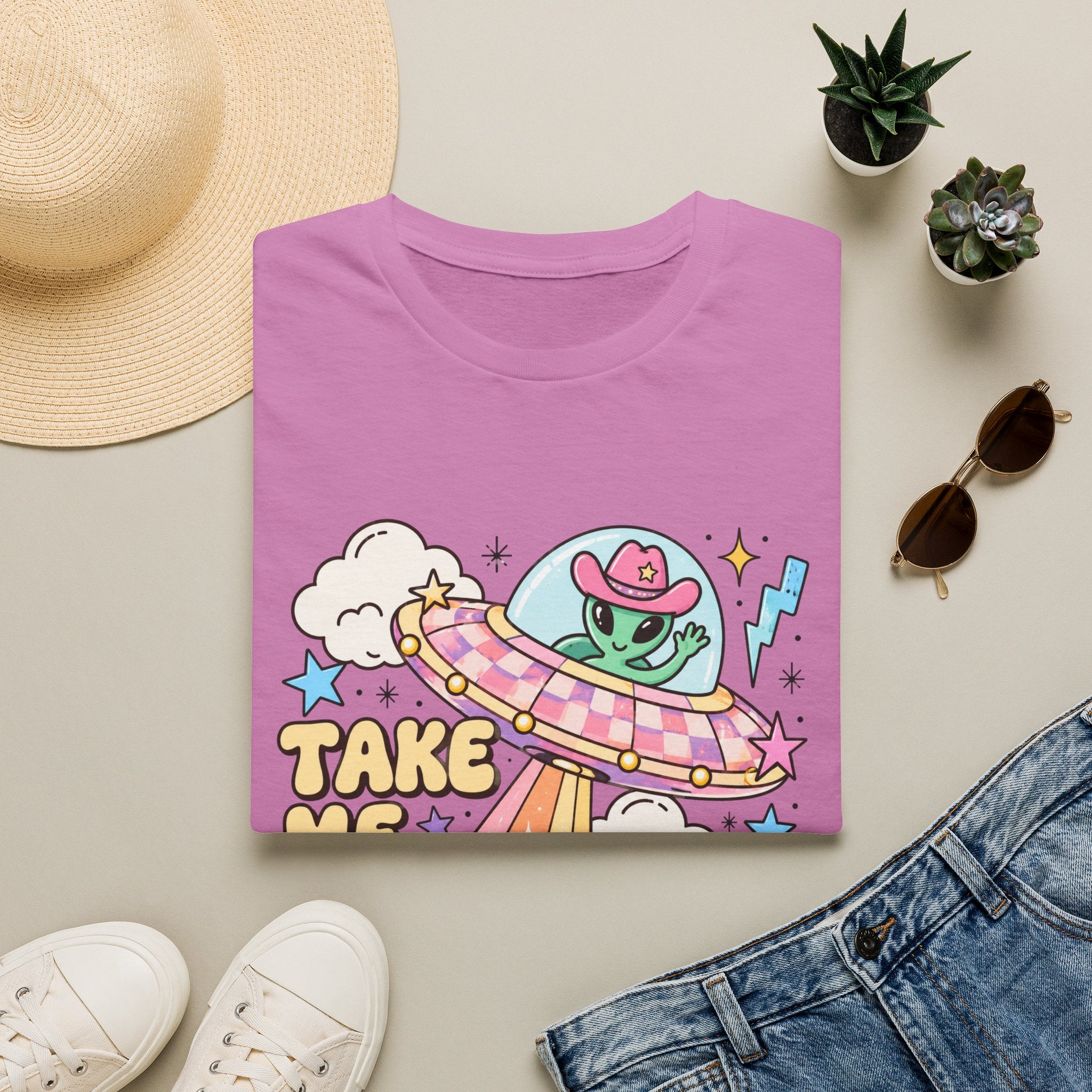 T-Shirt — “Take Me to Your Readers” Alien UFO Cute Graphic Tee