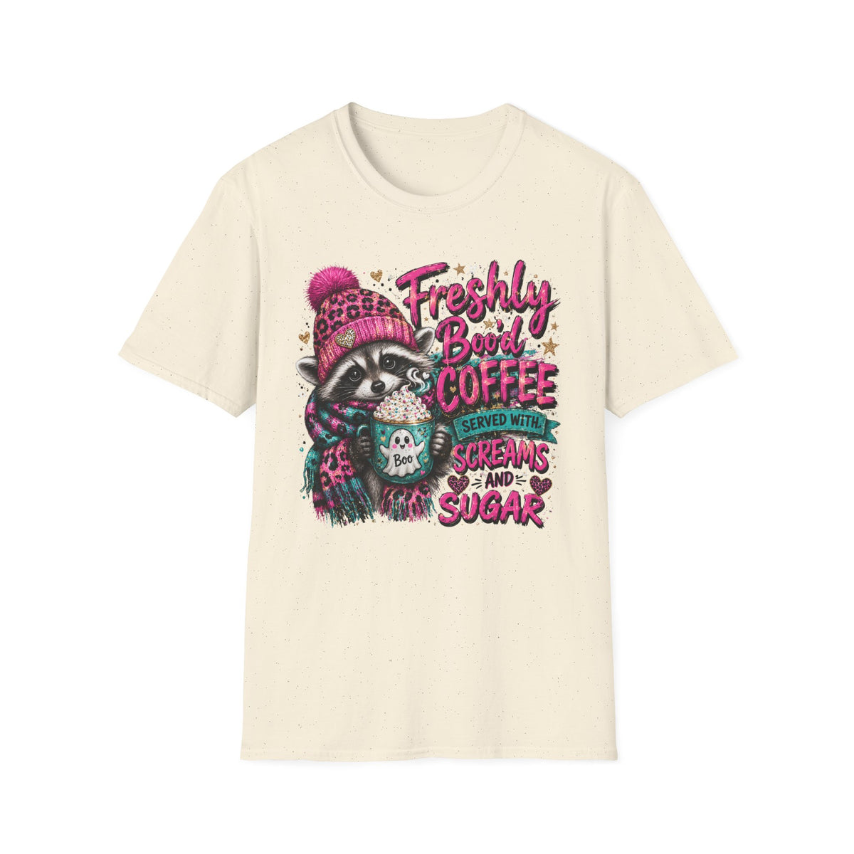 T-Shirt — "Freshly Brewed Coffee" Raccoon Graphic Tee