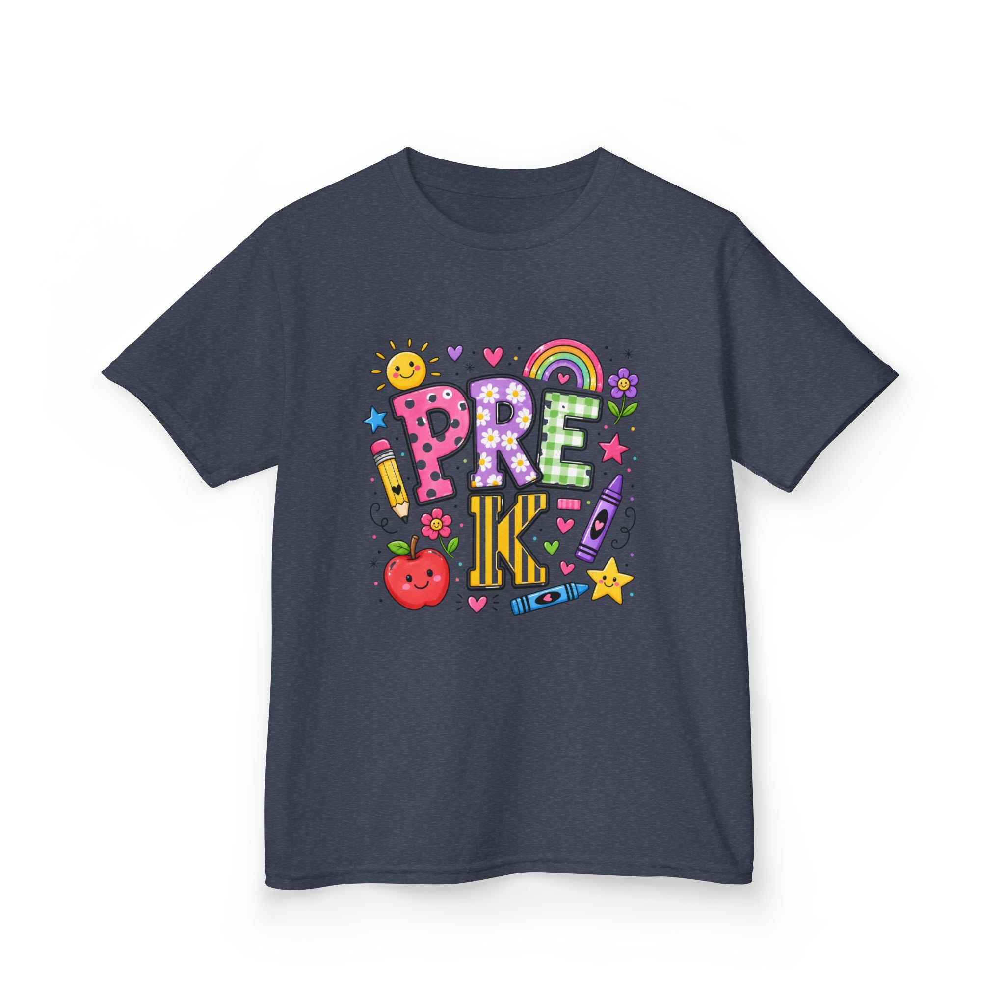 Kids Tee — Colorful 'PRE-K!' Back-to-School Shirt with Cute School Doodles