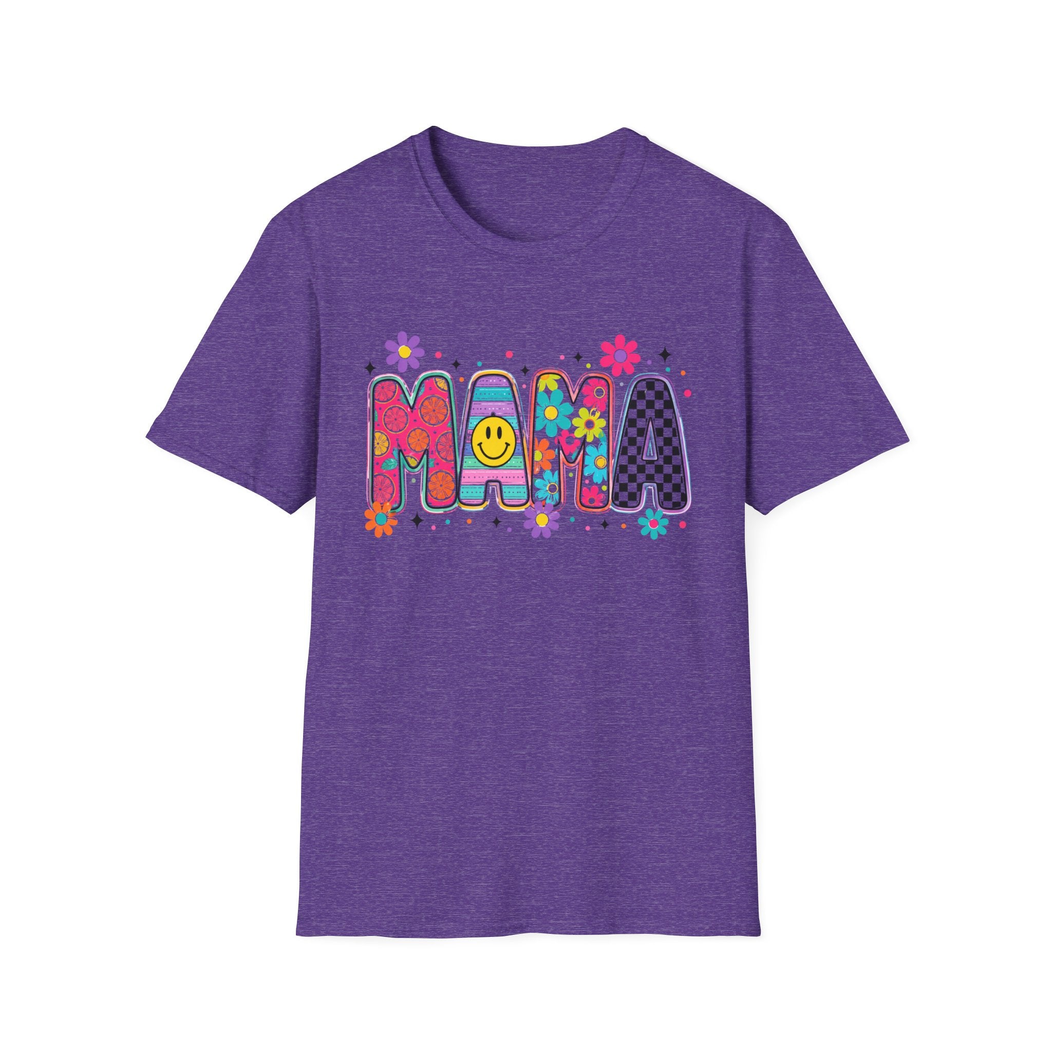 Mama Retro Floral Smiley T-Shirt — 70s Vibe Mother's Day Tee