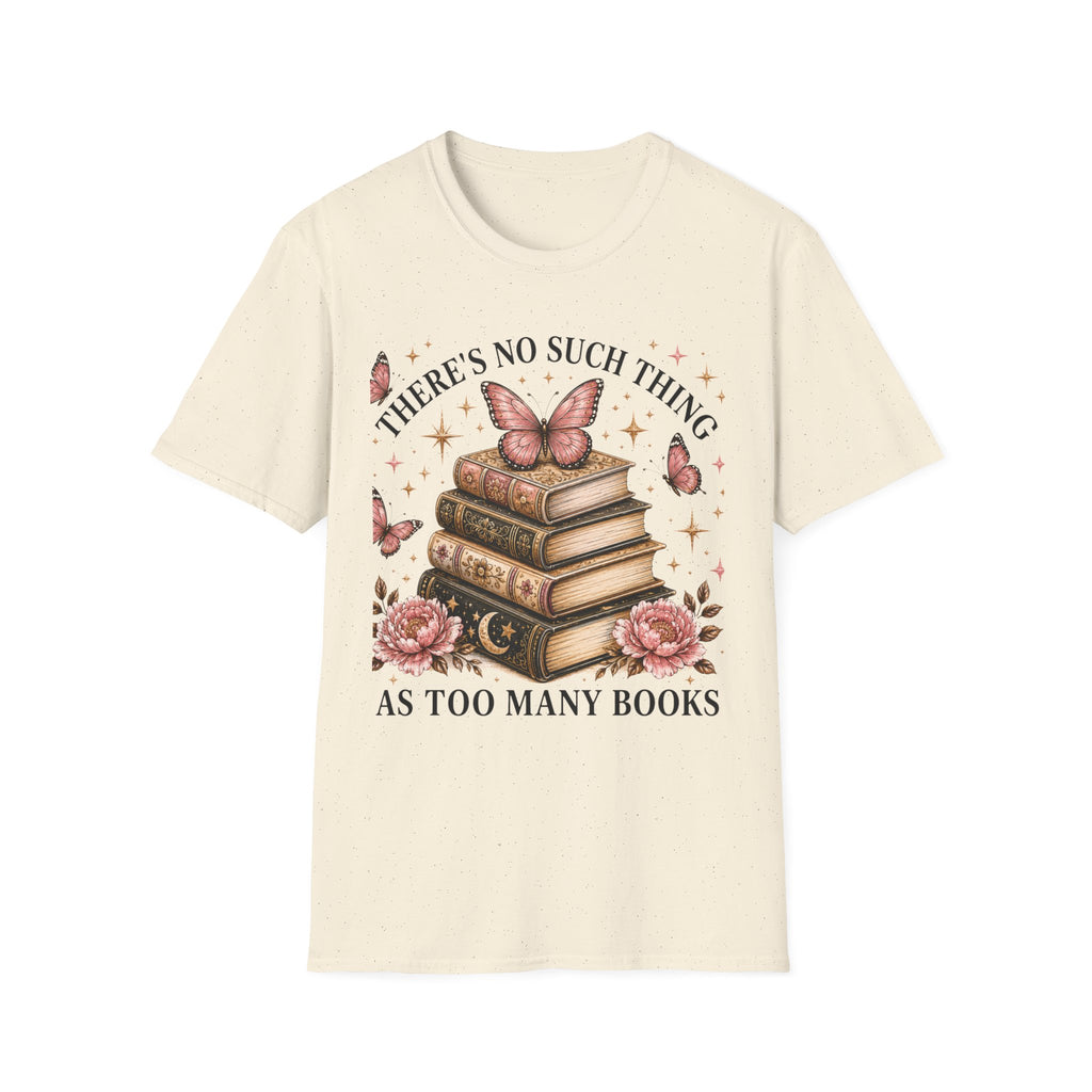 Book Lover T-Shirt — "There's No Such Thing as Too Many Books" Vintage Butterfly Design