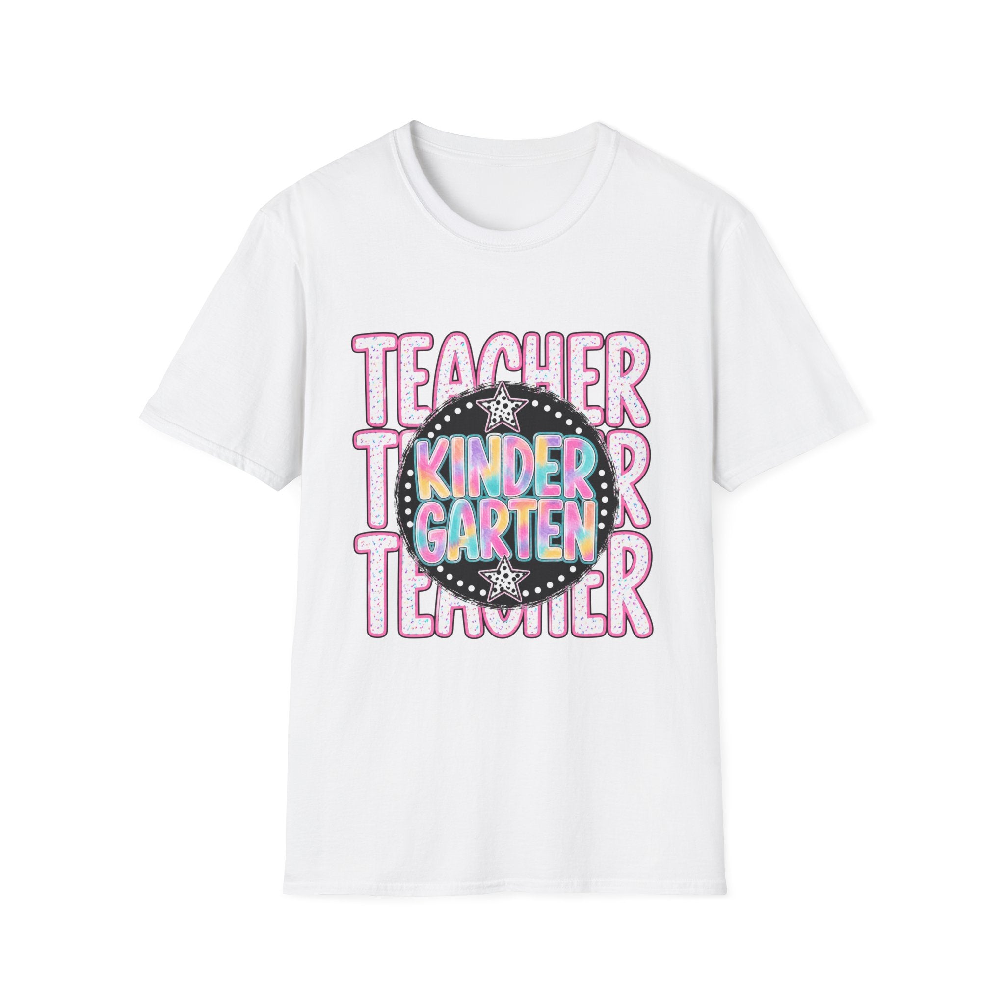 Kindergarten Teacher T-Shirt — Colorful Chalkboard 'Teacher' Design