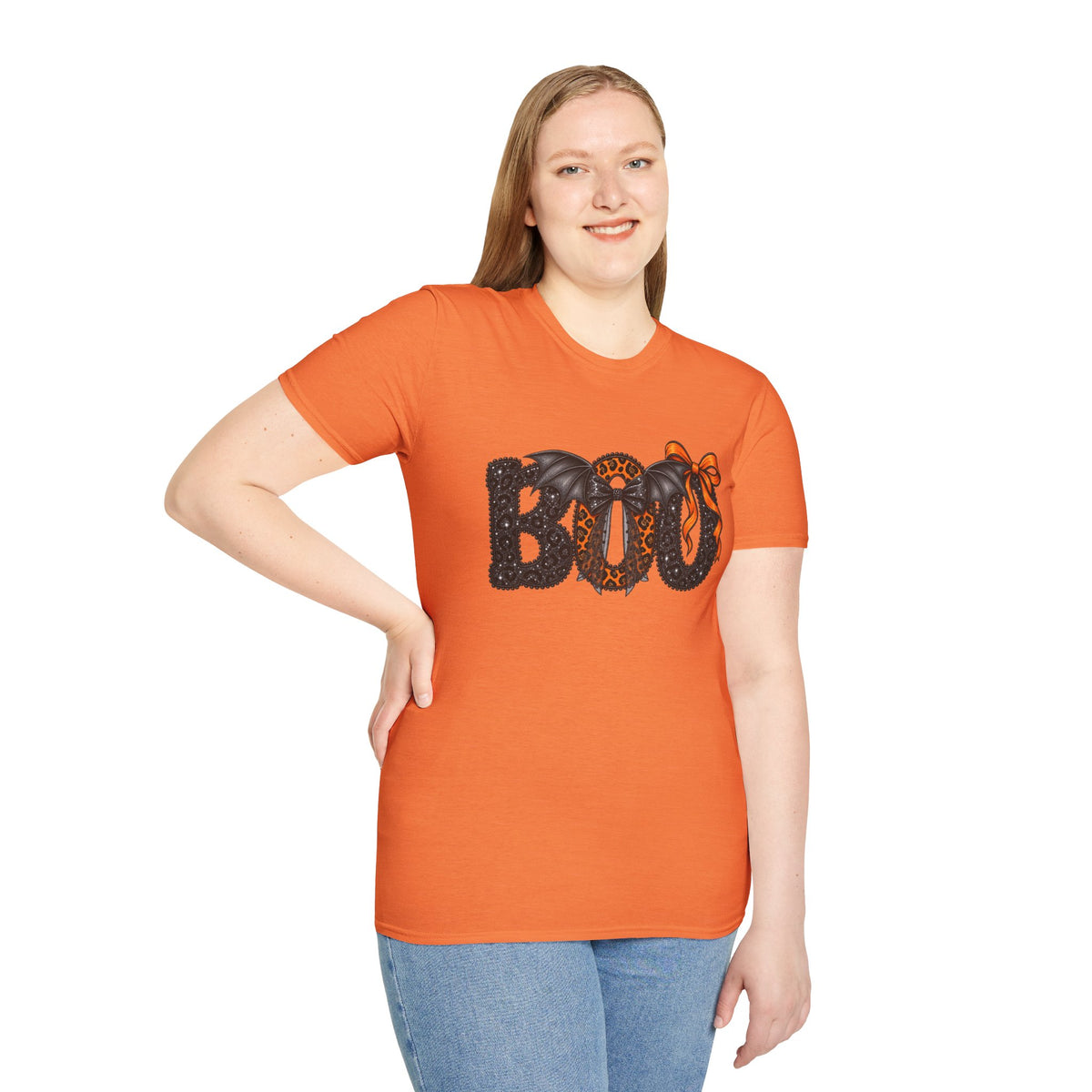 Boo Halloween T-Shirt — Leopard Bat Bow "BOO" Graphic Tee