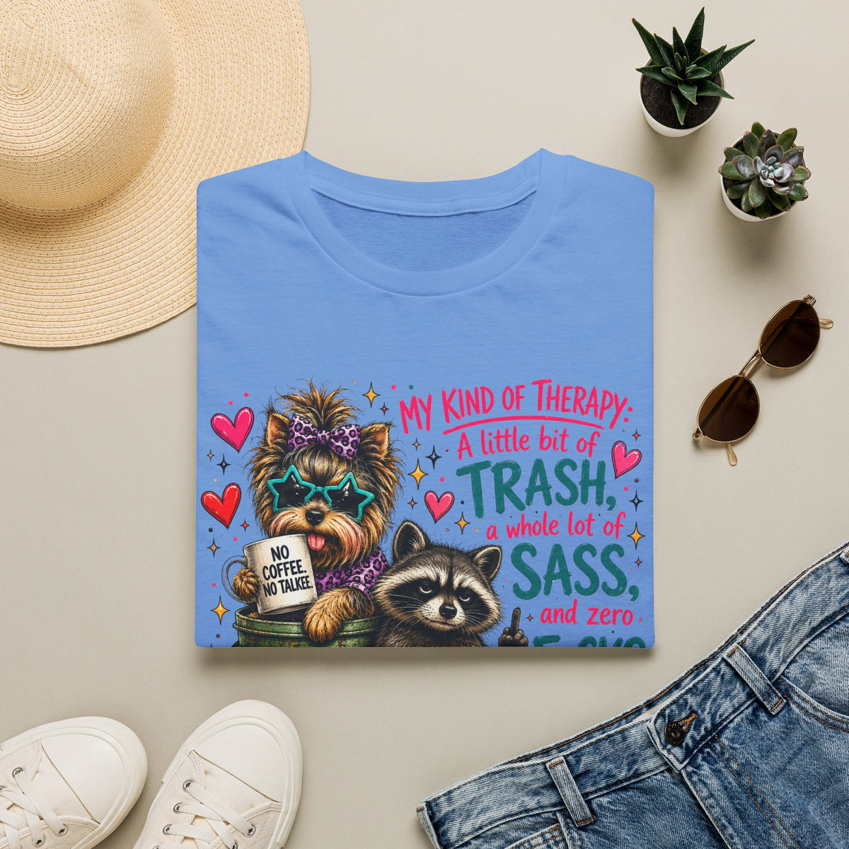 Funny ‘My Kind of Therapy’ Raccoon & Trash Panda T-Shirt — Sass & No Coffee Humor