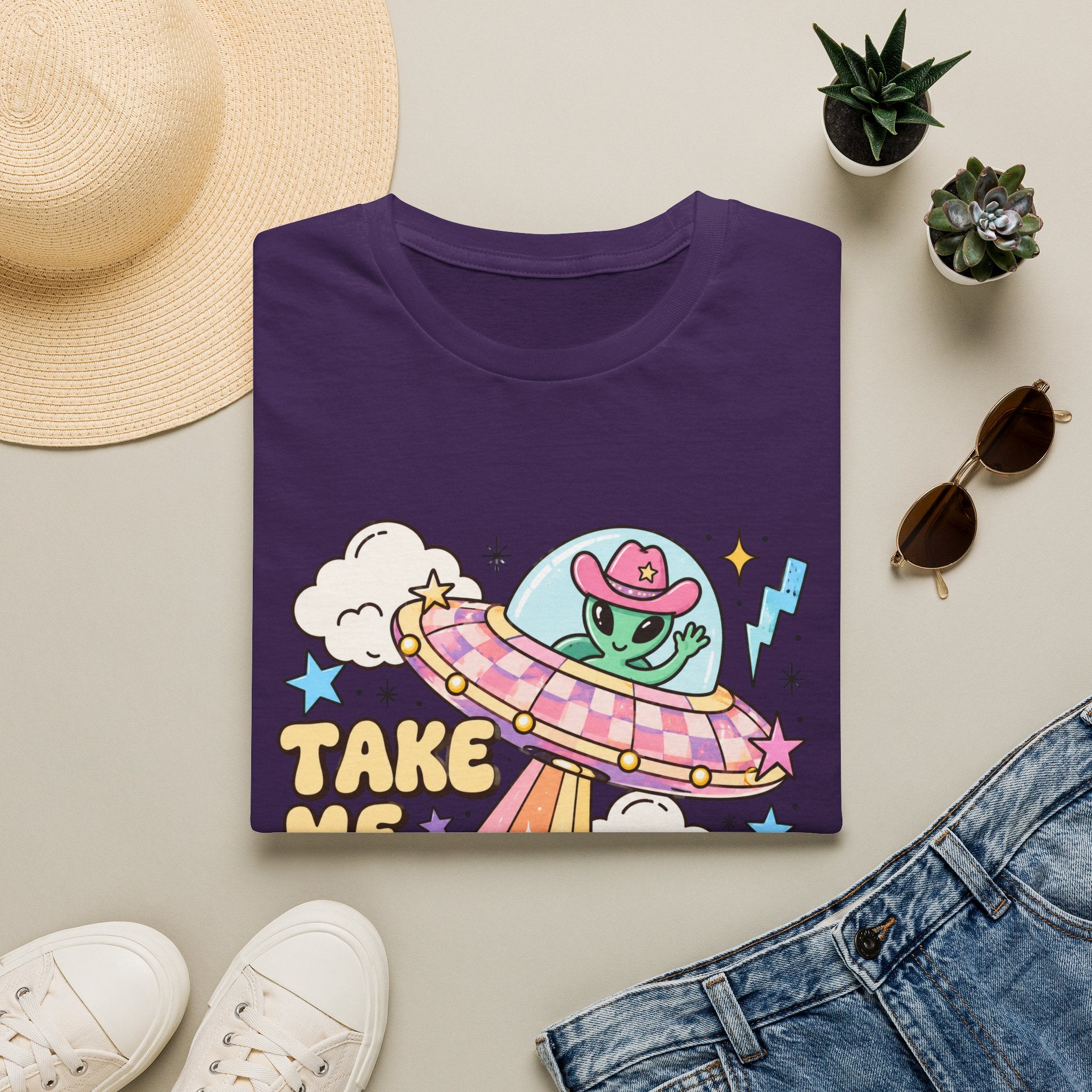 T-Shirt — “Take Me to Your Readers” Alien UFO Cute Graphic Tee