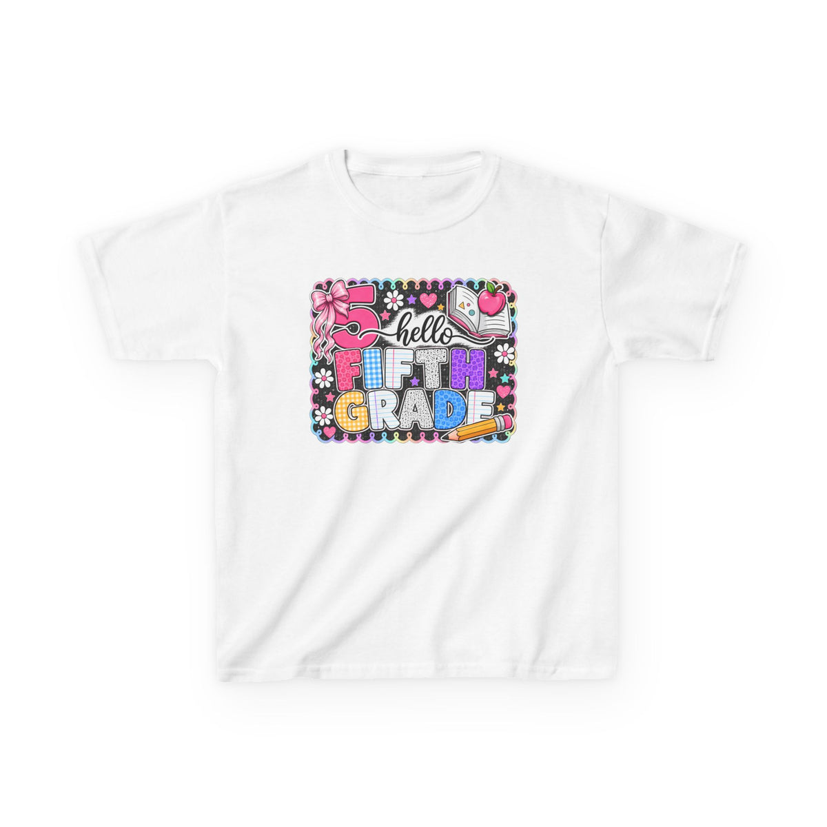 Kids T-Shirt — "Hello Fifth Grade" Colorful Back-to-School Tee