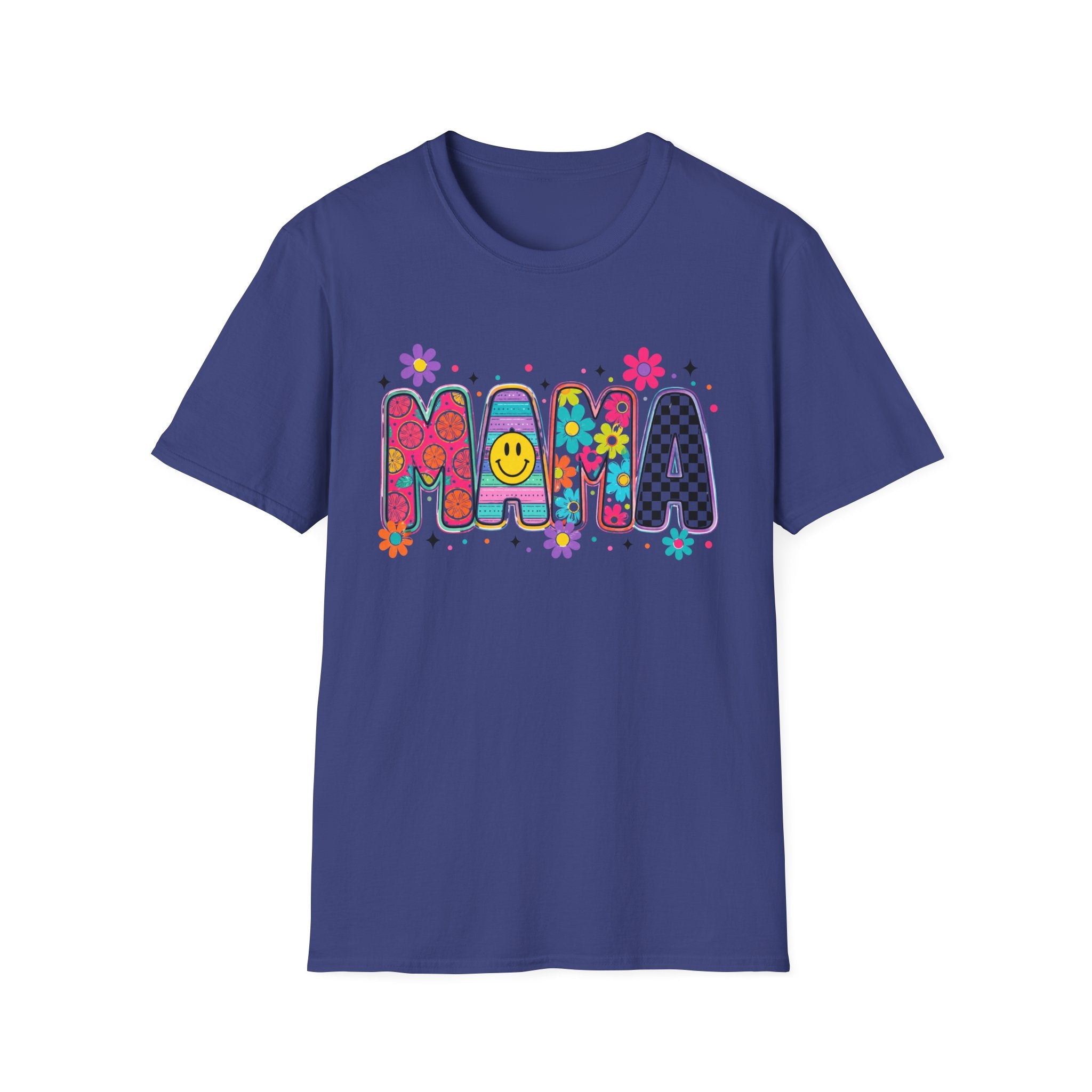 Mama Retro Floral Smiley T-Shirt — 70s Vibe Mother's Day Tee