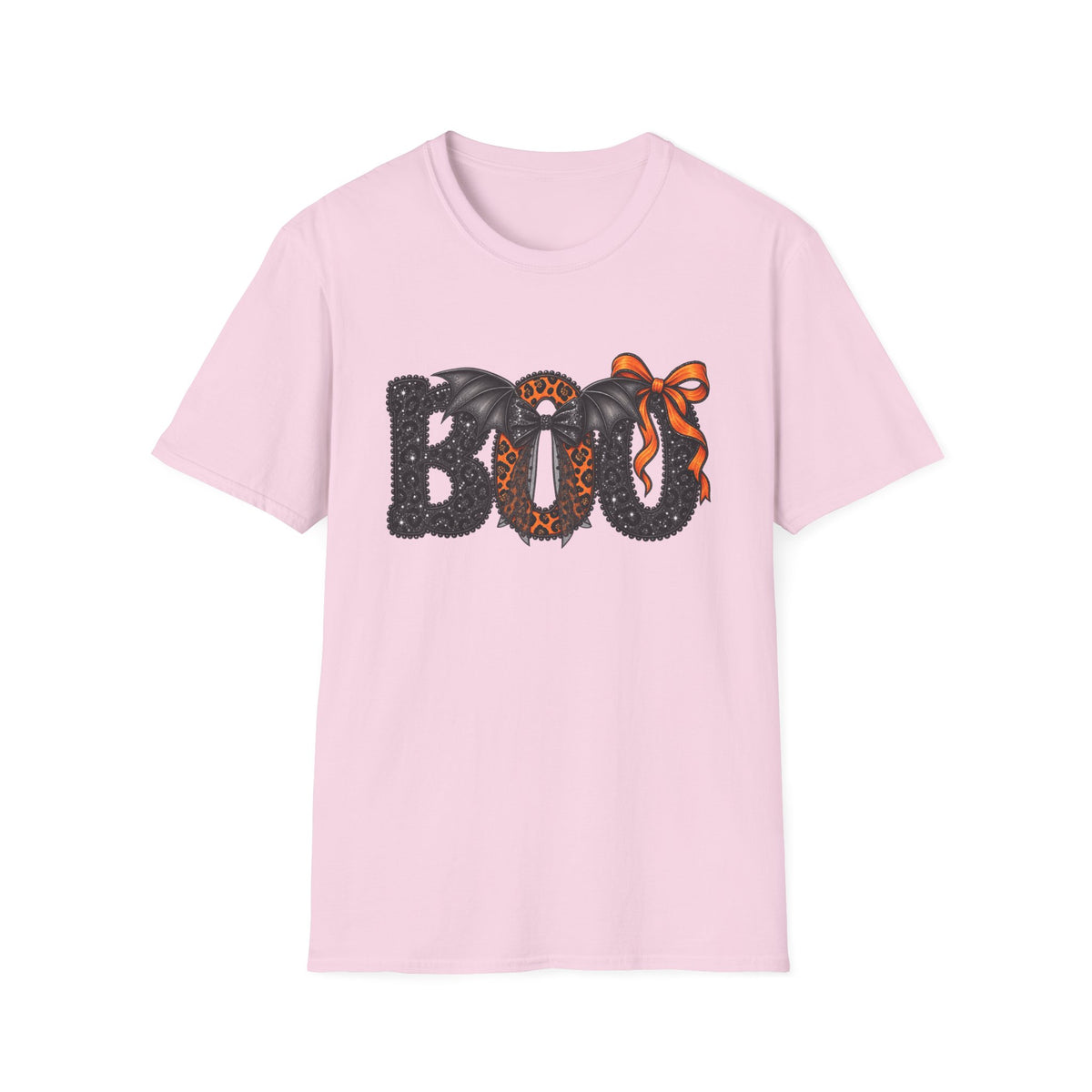 Boo Halloween T-Shirt — Leopard Bat Bow "BOO" Graphic Tee