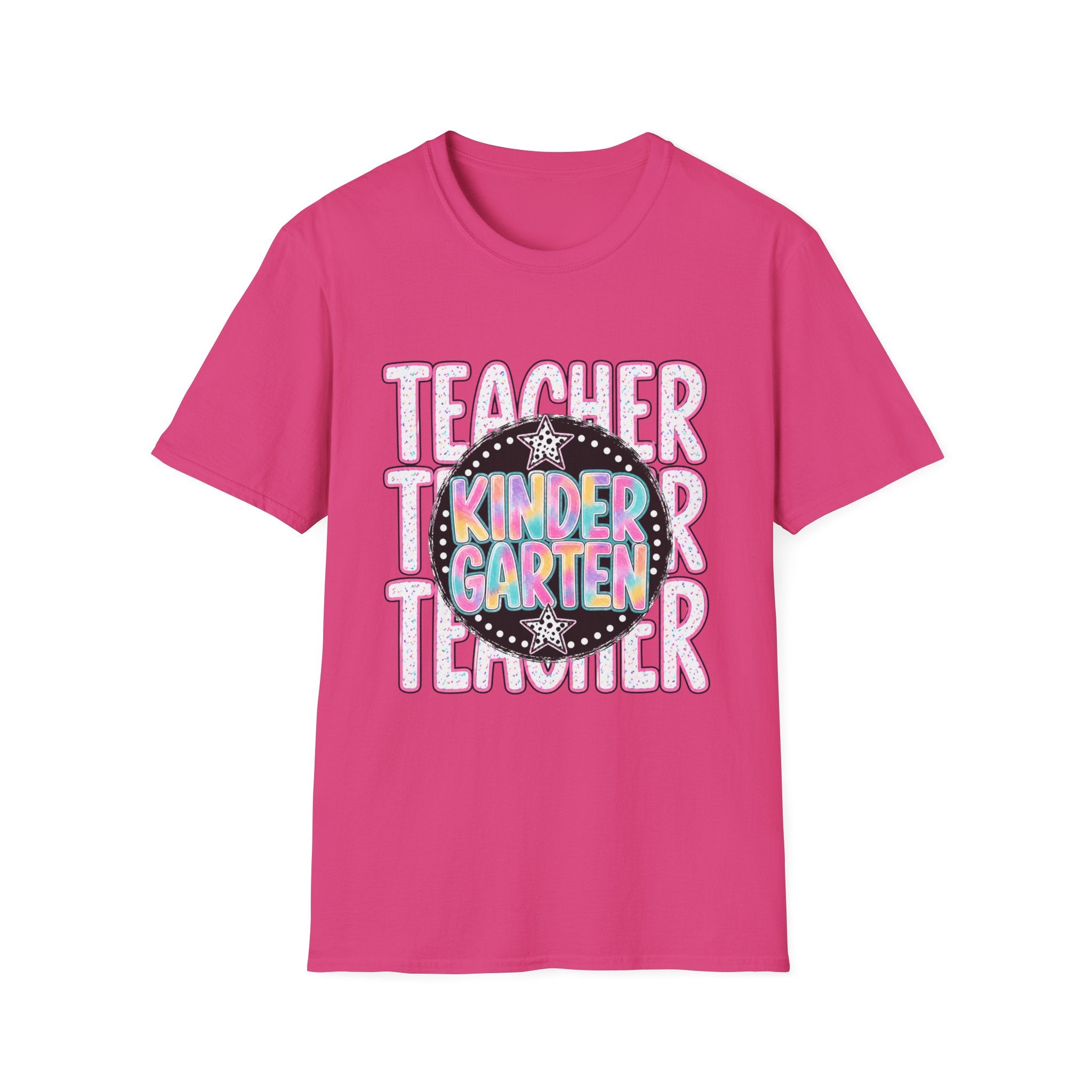 Kindergarten Teacher T-Shirt — Colorful Chalkboard 'Teacher' Design