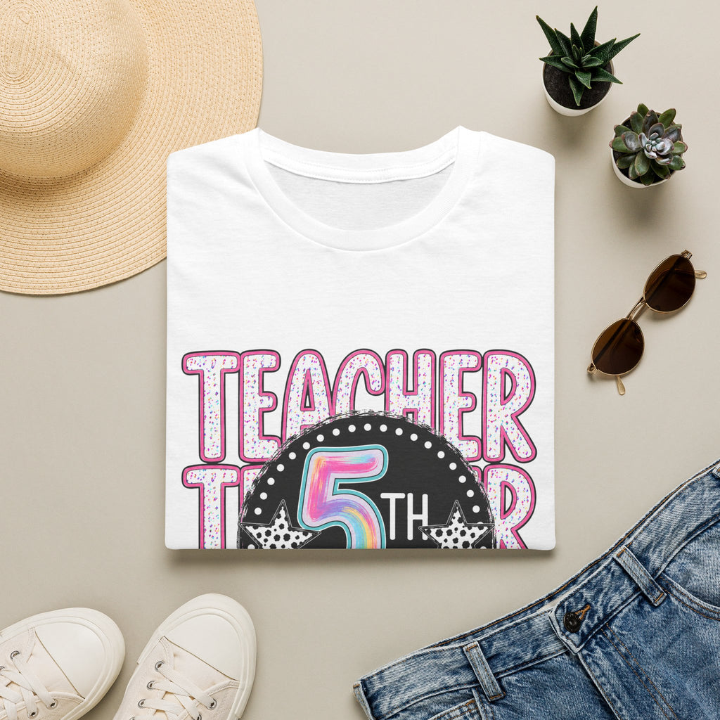 5th Grade Teacher T-Shirt — Colorful Chalkboard Design