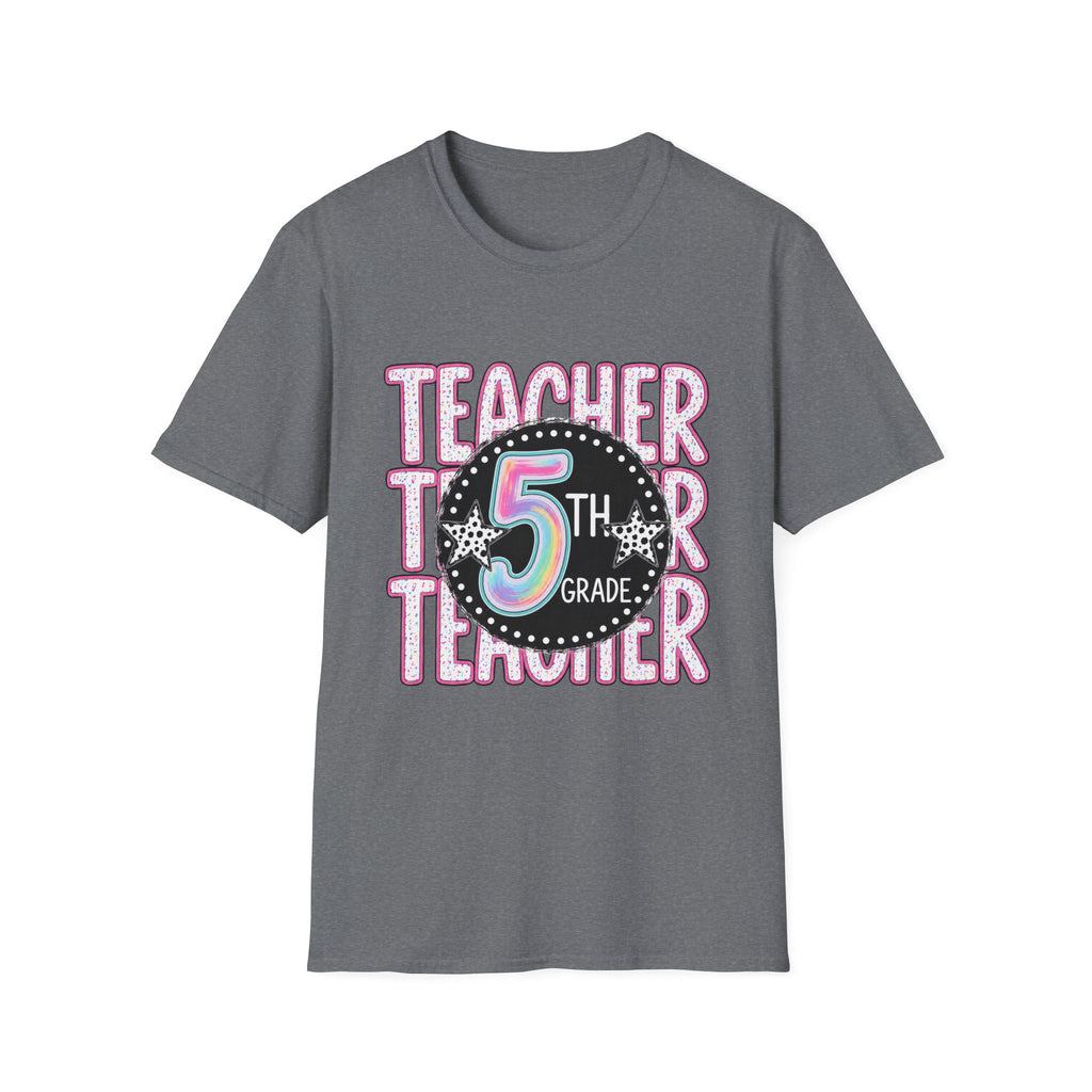 5th Grade Teacher T-Shirt — Colorful Chalkboard Design