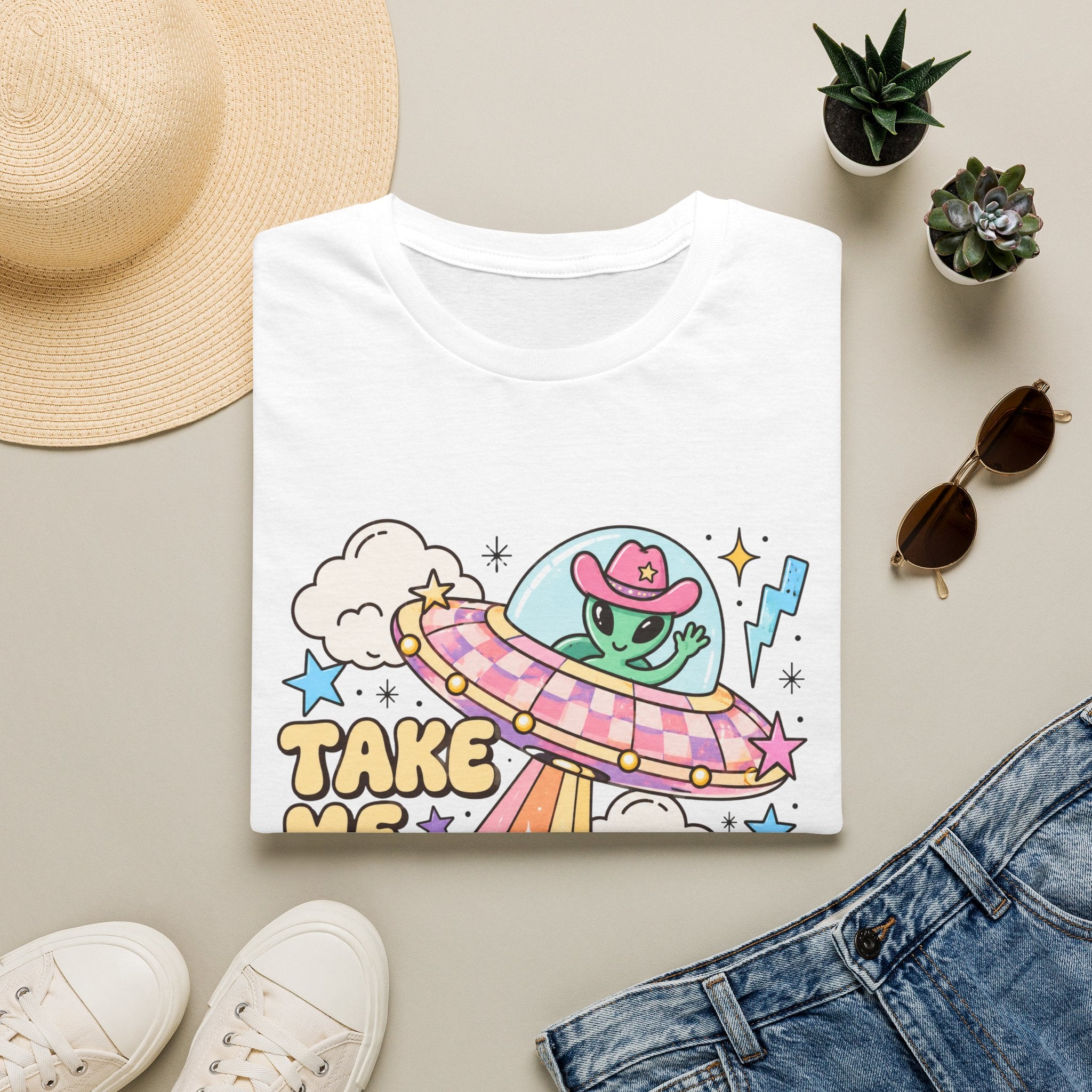 T-Shirt — “Take Me to Your Readers” Alien UFO Cute Graphic Tee