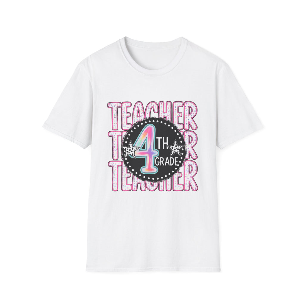 4th Grade Teacher T-Shirt – Cute Rainbow Chalkboard Teacher Tee