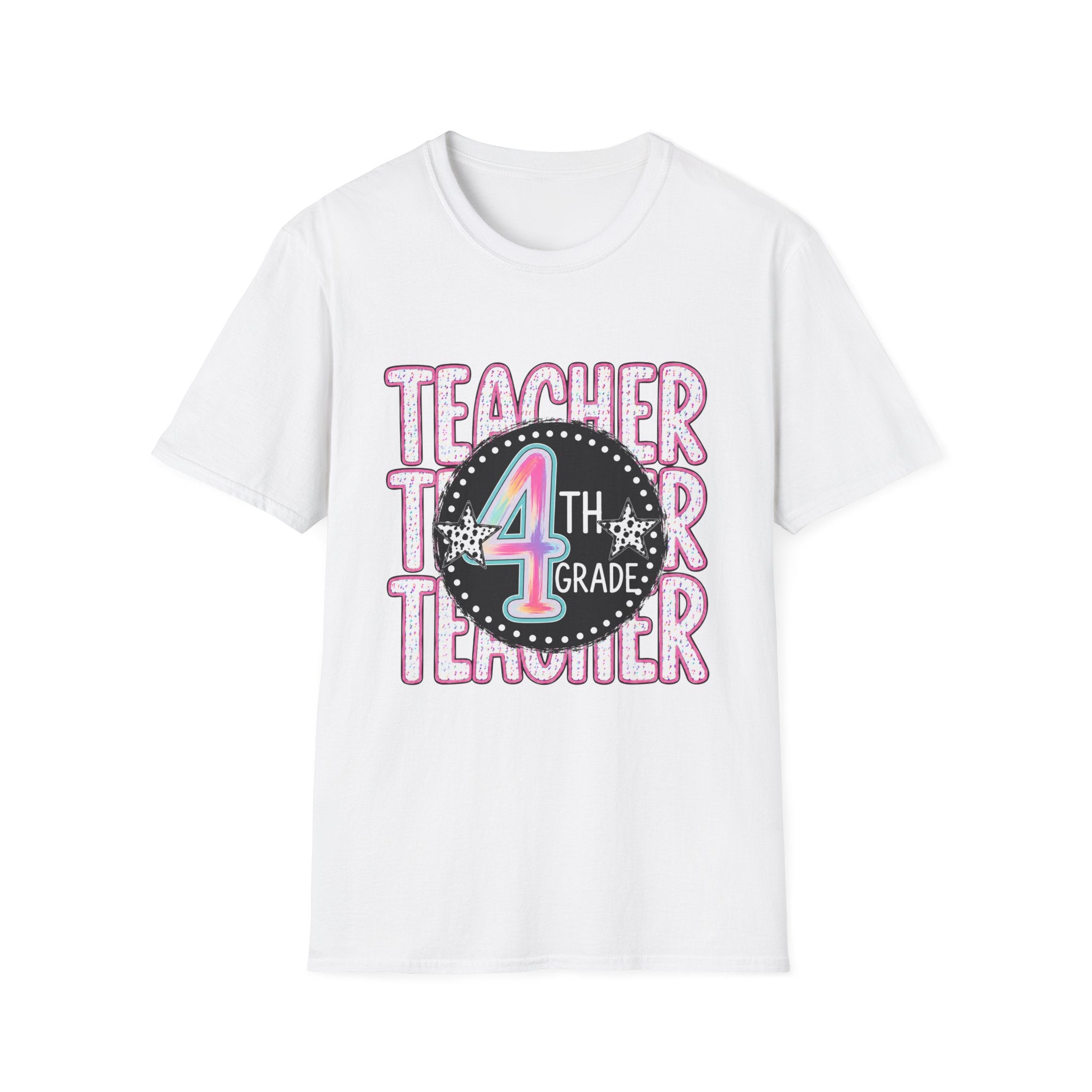 4th Grade Teacher T-Shirt – Cute Rainbow Chalkboard Teacher Tee