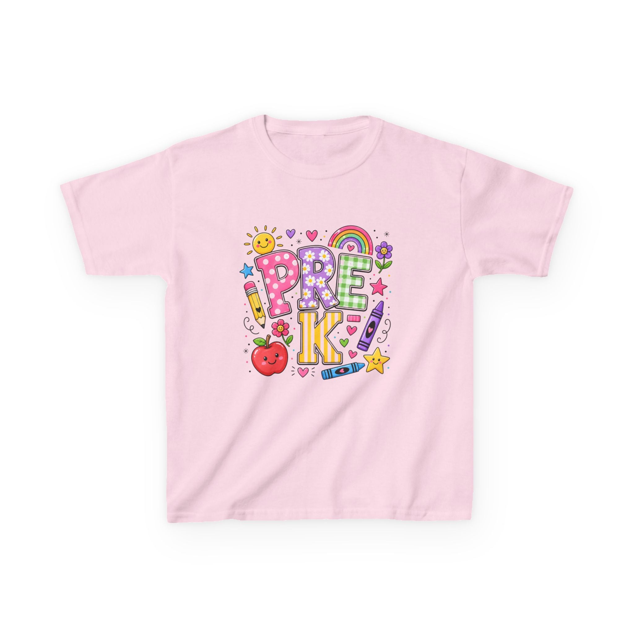 Kids Tee — Colorful 'PRE-K!' Back-to-School Shirt with Cute School Doodles