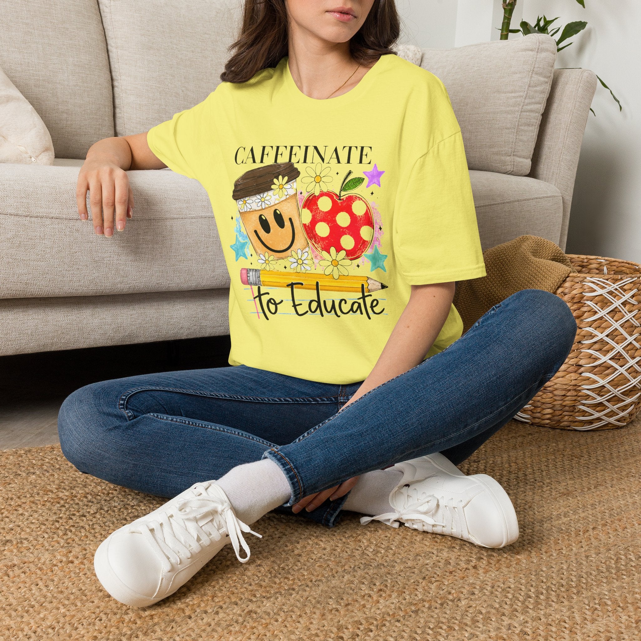 Caffeinate to Educate Teacher T‑Shirt — Cute Coffee & Apple Back‑to‑School Tee