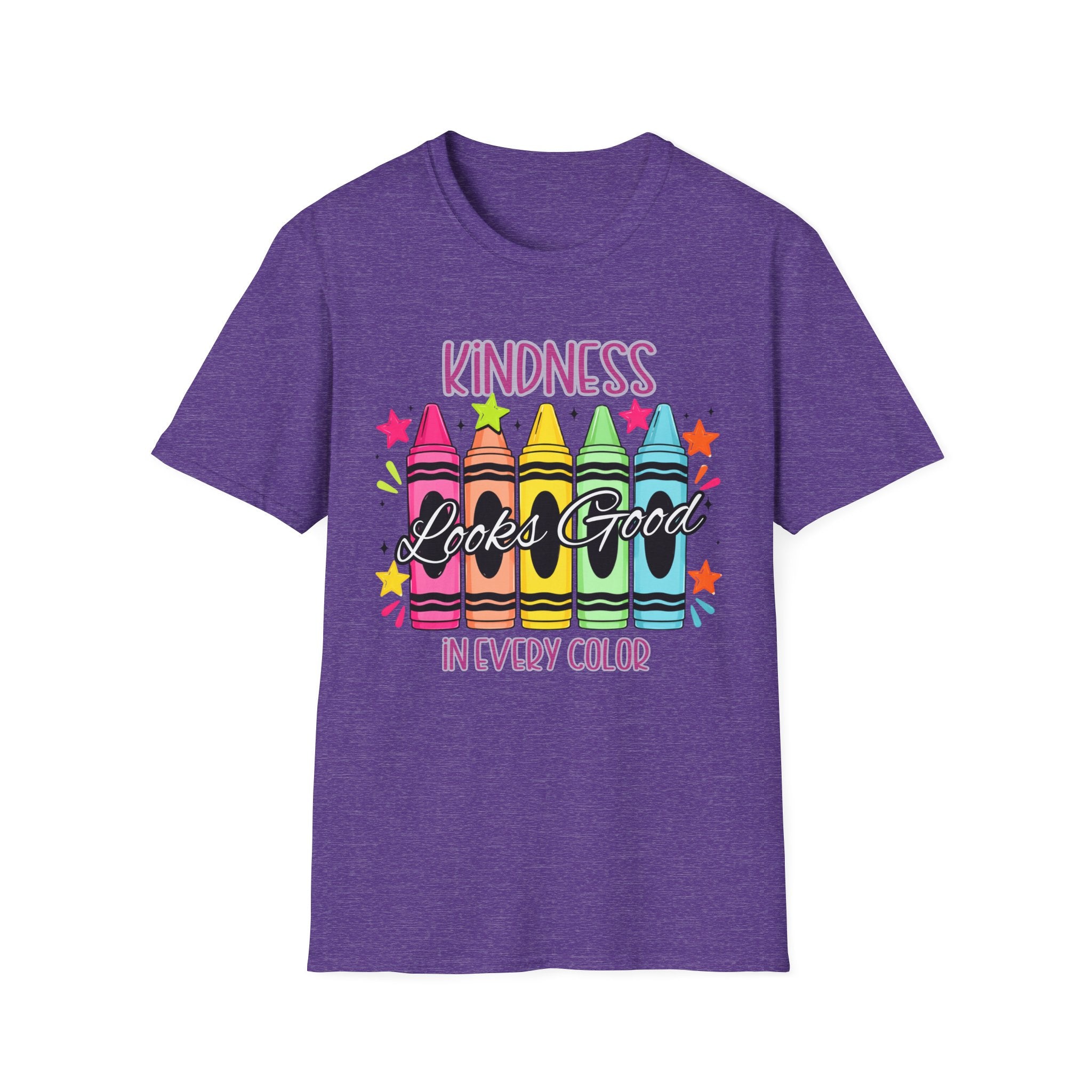 Kindness Looks Good T-Shirt — Colorful Crayon Graphic Tee for Teachers & Kids