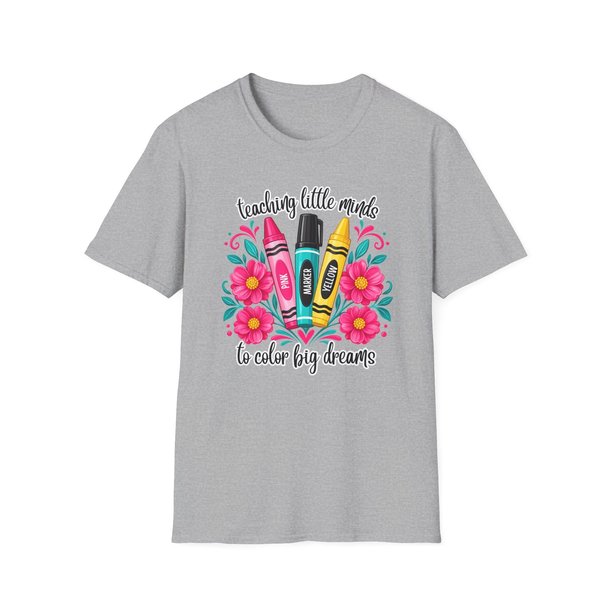 Teaching Little Minds T-Shirt — 'Teaching Little Minds, We Color Big Dreams' Cute Crayon Teacher Tee