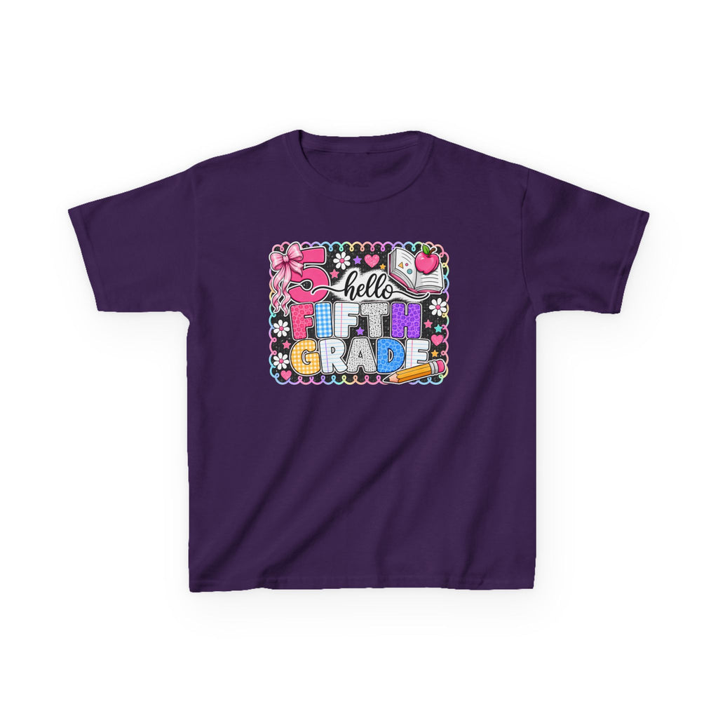 Kids T-Shirt — "Hello Fifth Grade" Colorful Back-to-School Tee