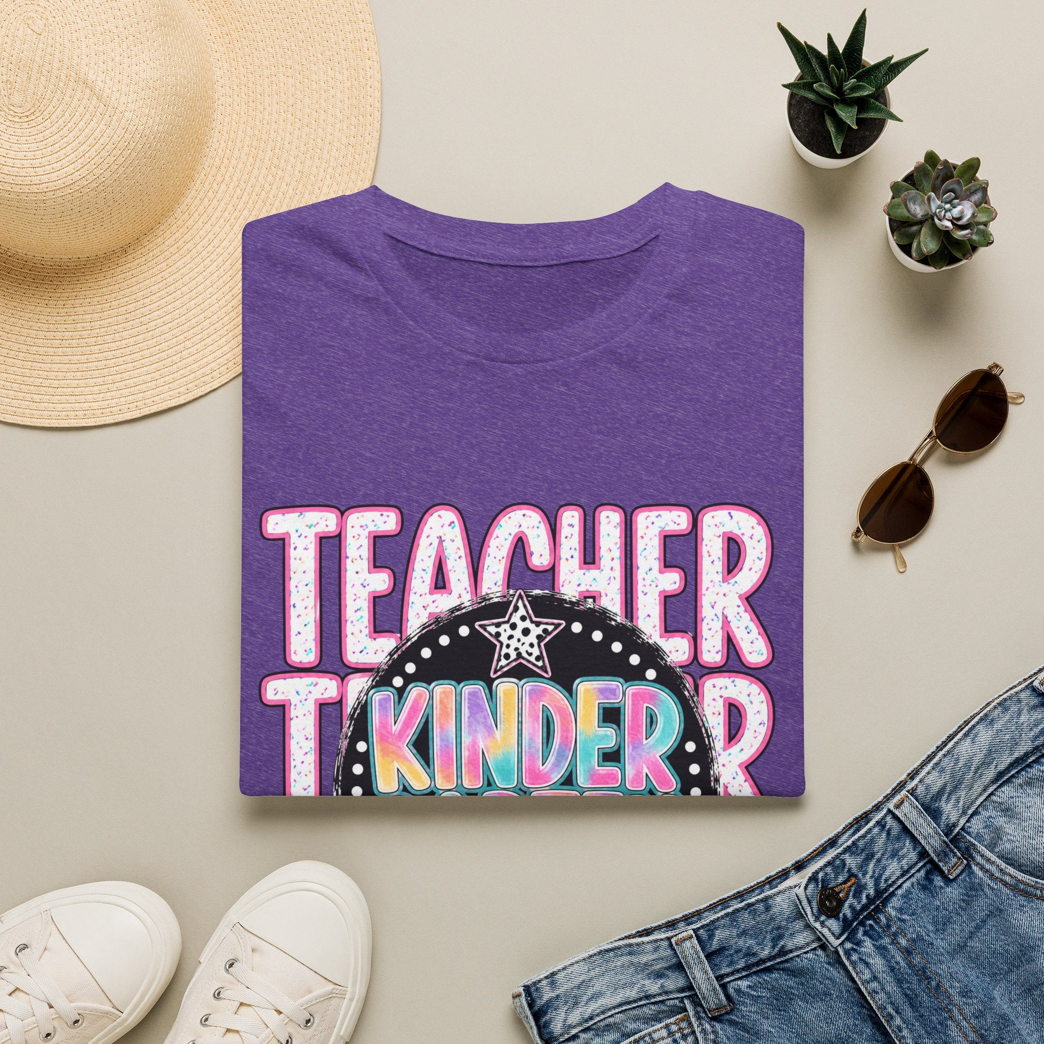 Kindergarten Teacher T-Shirt — Colorful Chalkboard 'Teacher' Design