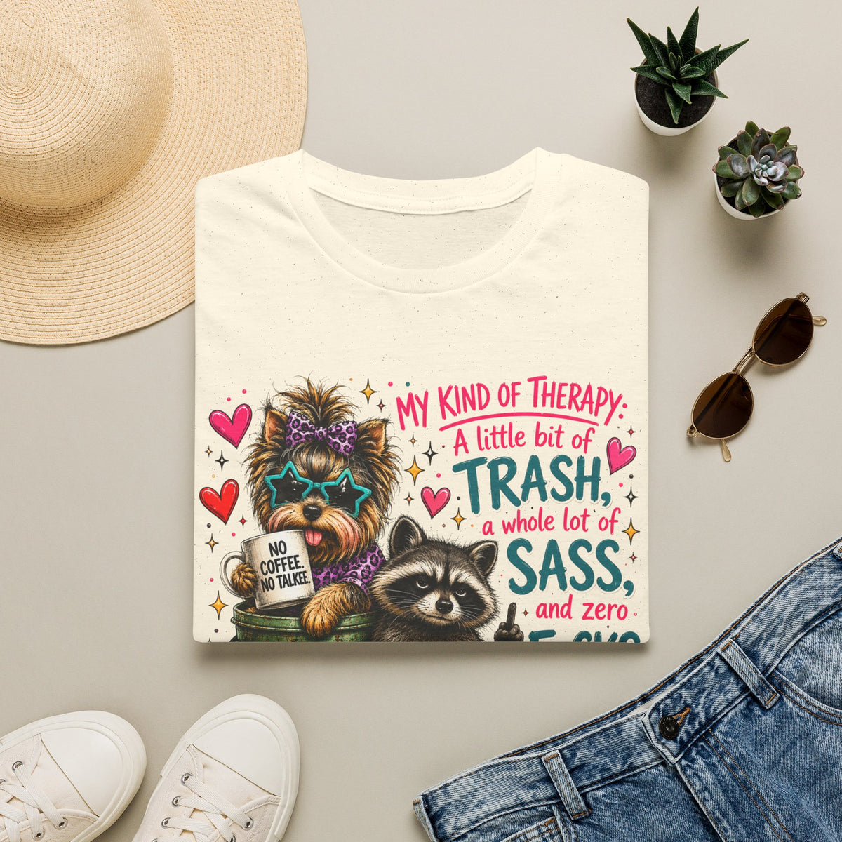 Funny ‘My Kind of Therapy’ Raccoon & Trash Panda T-Shirt — Sass & No Coffee Humor