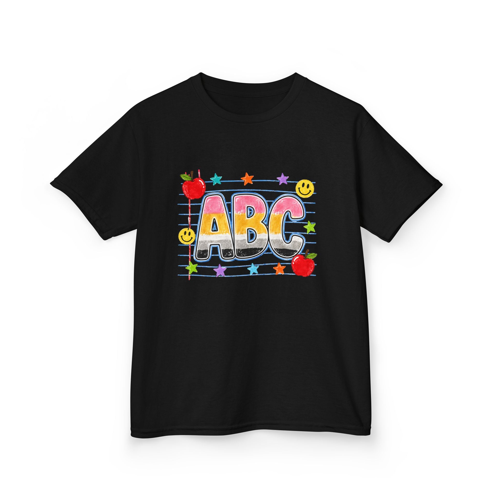 Kids ABC School T-Shirt — Colorful Back-to-School Tee with Apples & Stars