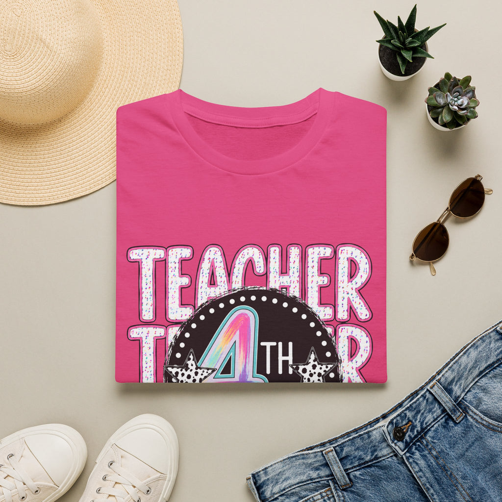 4th Grade Teacher T-Shirt – Cute Rainbow Chalkboard Teacher Tee