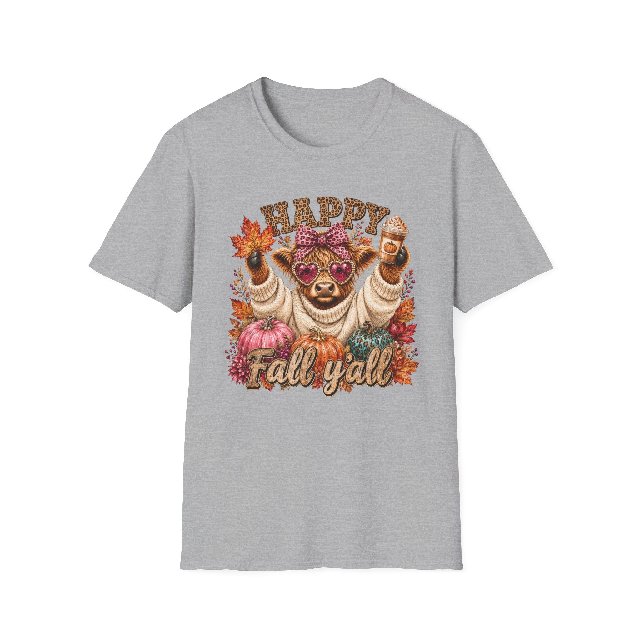 Happy Fall Y'all T-Shirt — Cute Cow in Sweater Autumn Tee