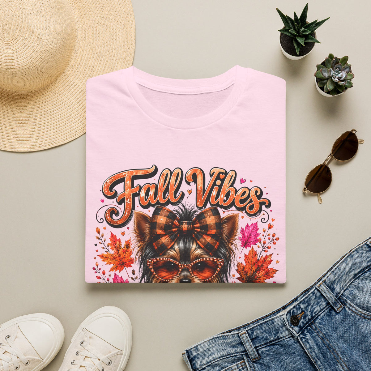 Fall Vibes T‑Shirt — Autumn Pumpkin Dog Graphic Tee