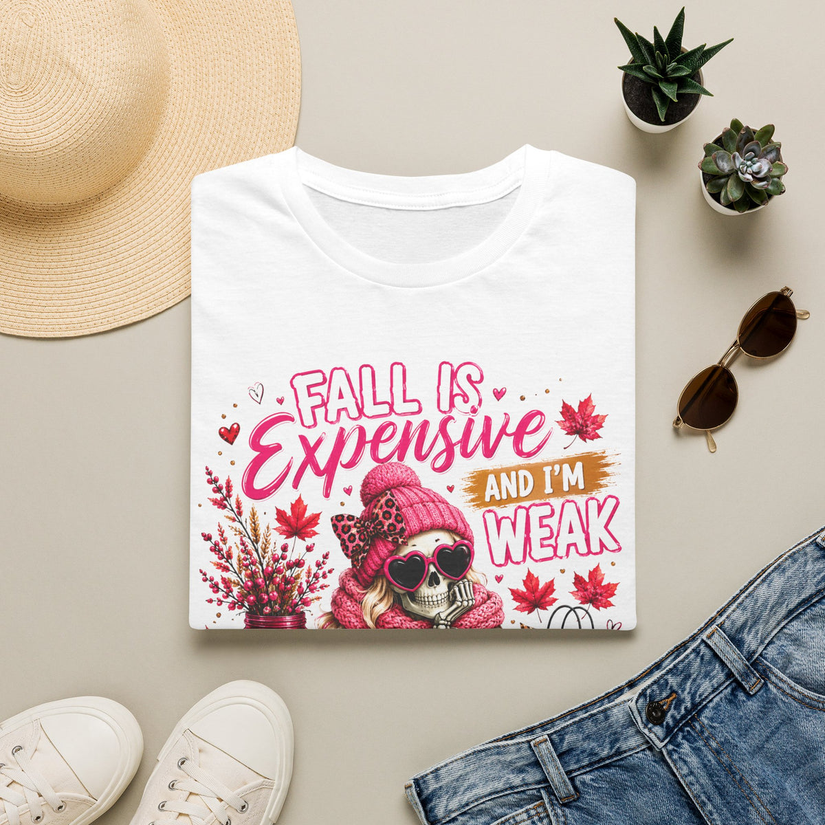 Fall Is Expensive And I’m Weak T-Shirt – Funny Autumn Skull Pumpkin Graphic Tee