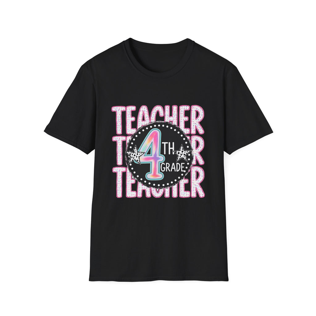 4th Grade Teacher T-Shirt – Cute Rainbow Chalkboard Teacher Tee