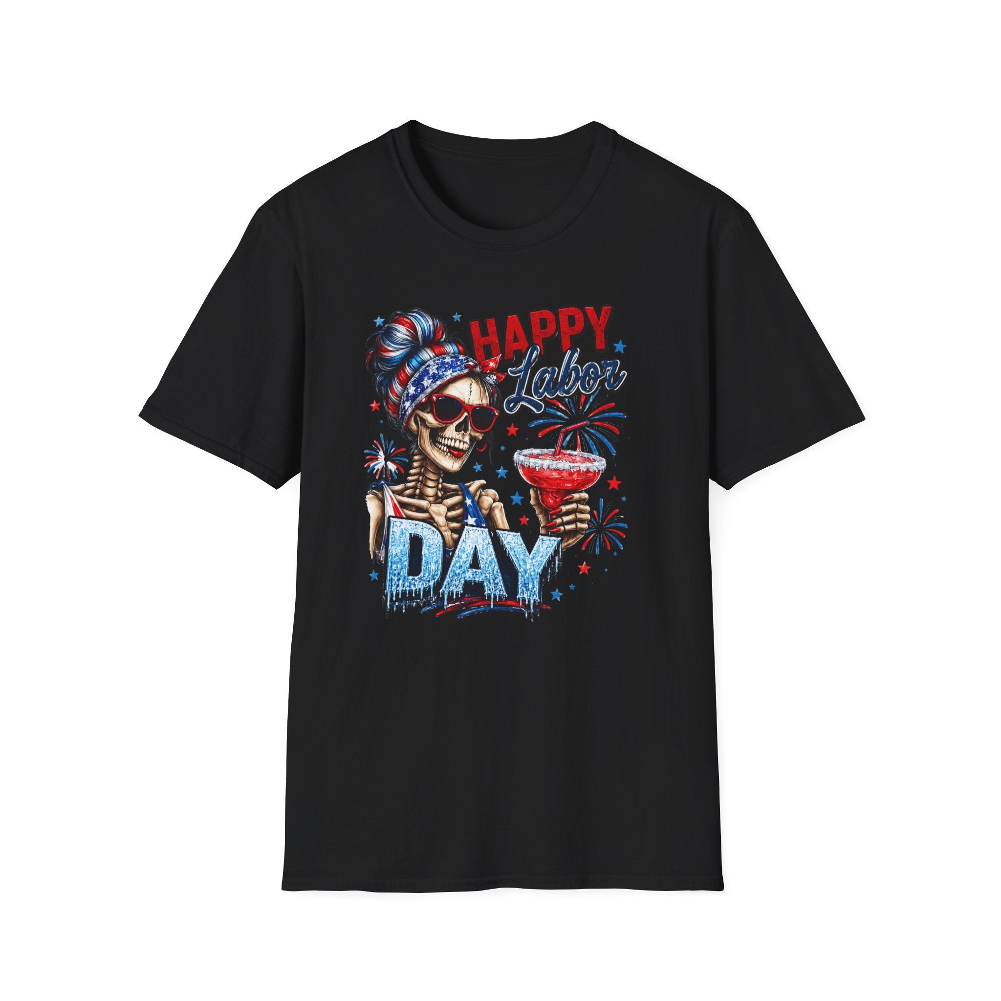 Labor Day Skull Tee — "Happy Labor Day" Patriotic Skull Graphic T-Shirt