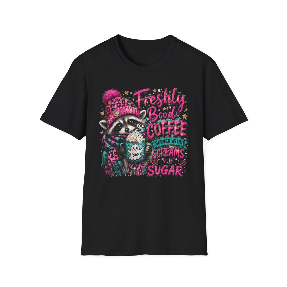 T-Shirt — "Freshly Brewed Coffee" Raccoon Graphic Tee